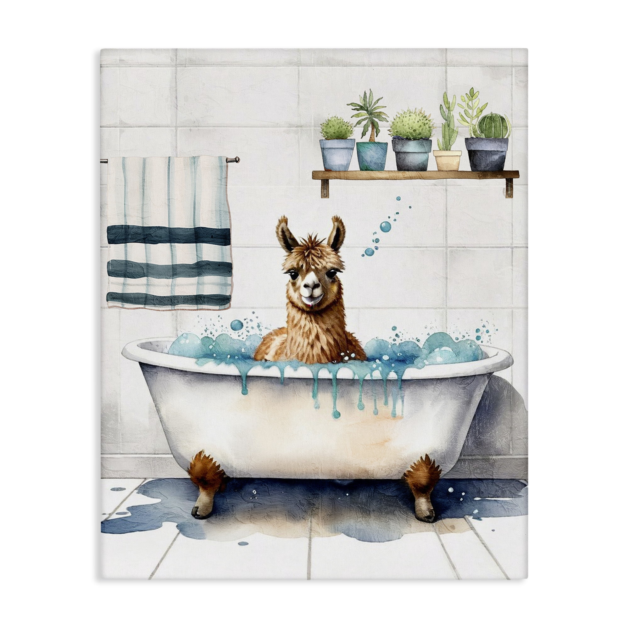 Stupell Industries Alpaca Bathtime Suds Bath & Laundry Painting Wrapped Canvas Art Print Wall Art, 16 x 20