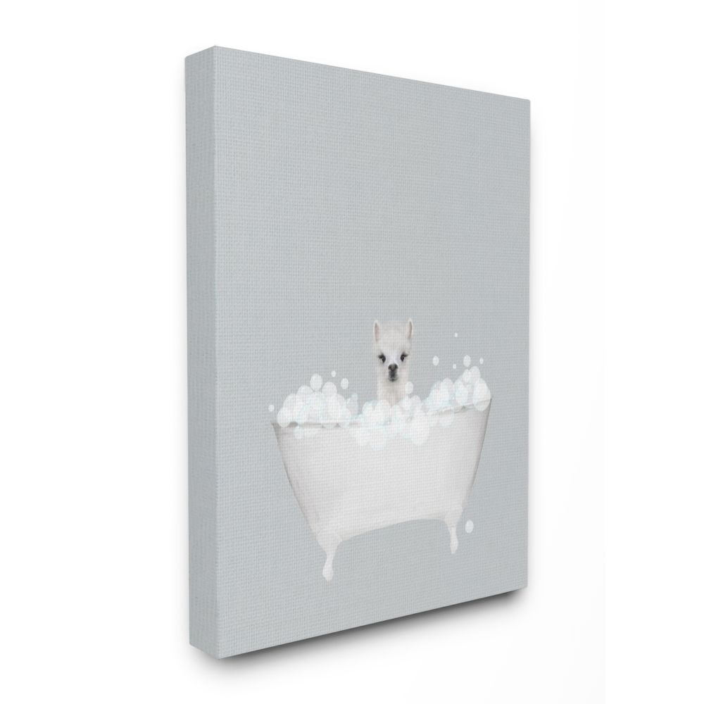 Stupell Industries Alpaca Blue Bath Cute Animal Design Canvas Wall Art by Leah Straatsma