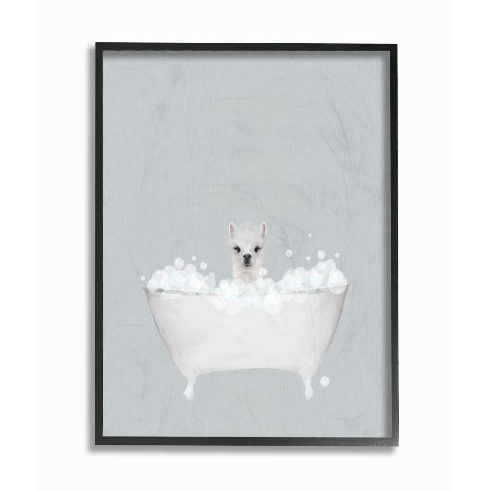 Stupell Industries Alpaca Blue Bath Cute Animal Design Graphic Art Black Framed Art Print Wall Art, 24x30, by Leah Straatsma