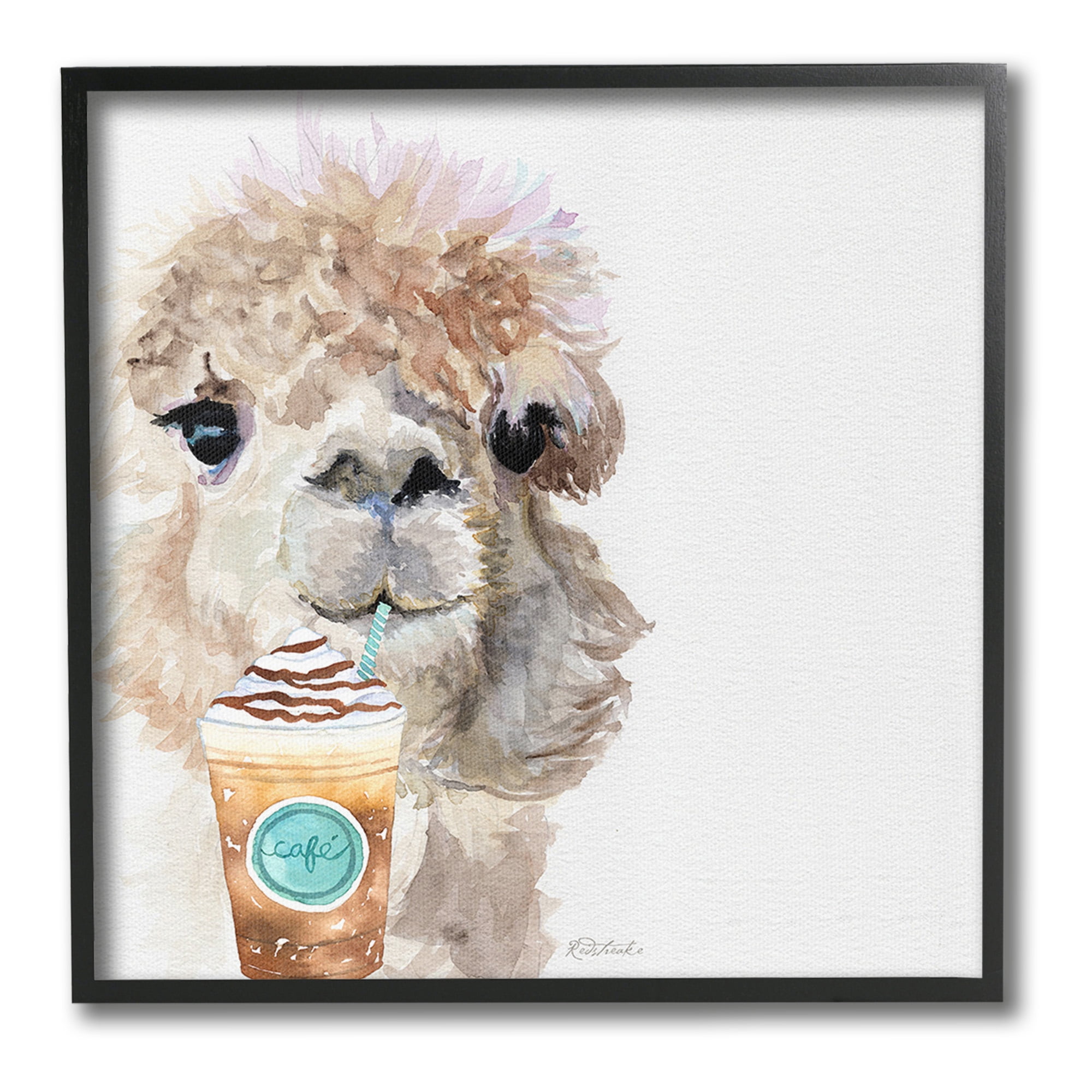Stupell Industries Alpaca & Coffee Latte Animals & Insects Painting Black Framed Art Print Wall Art, 24 x 24