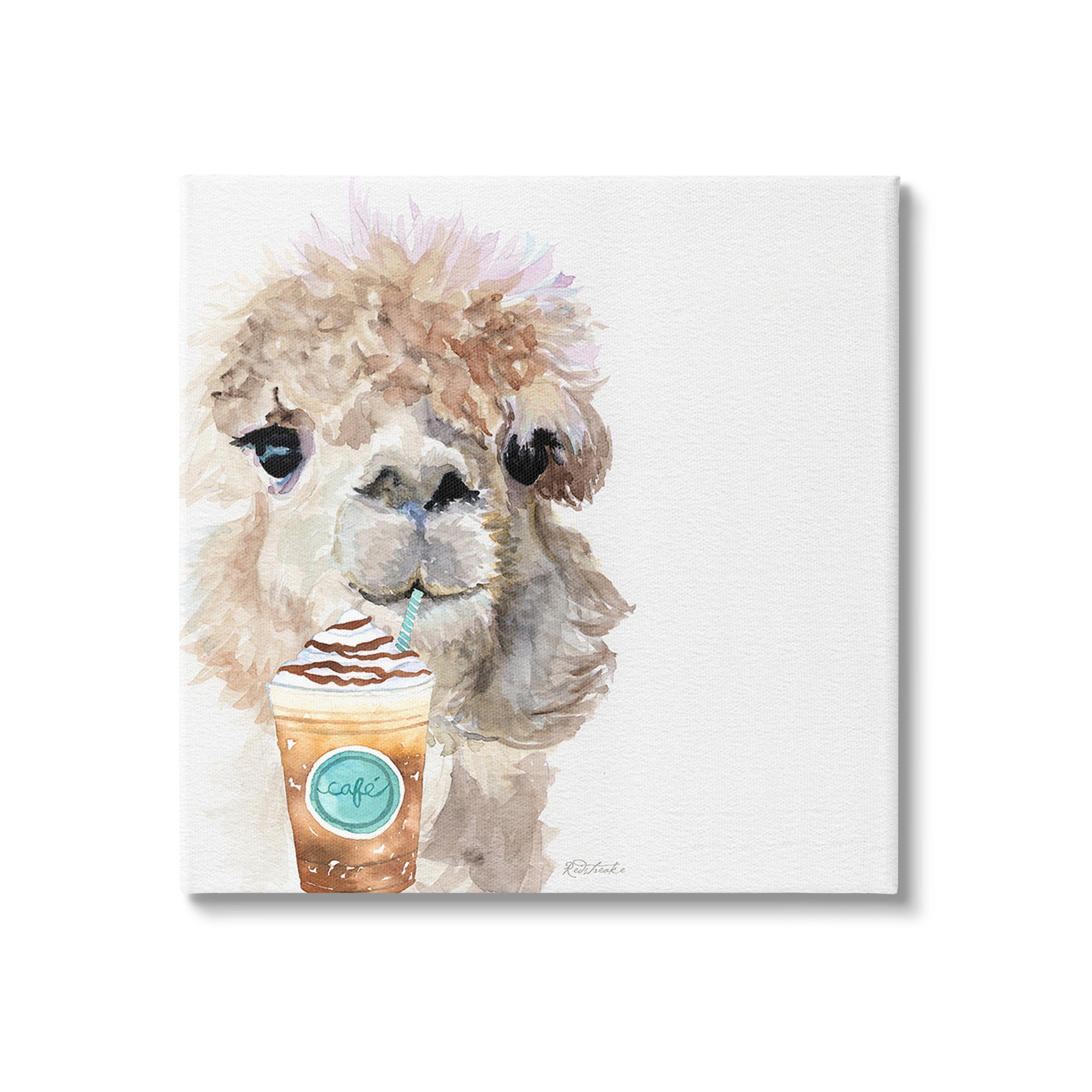 Stupell Industries Alpaca & Coffee Latte Animals & Insects Painting Gallery Wrapped Canvas Art Print Wall Art, 24 x 24