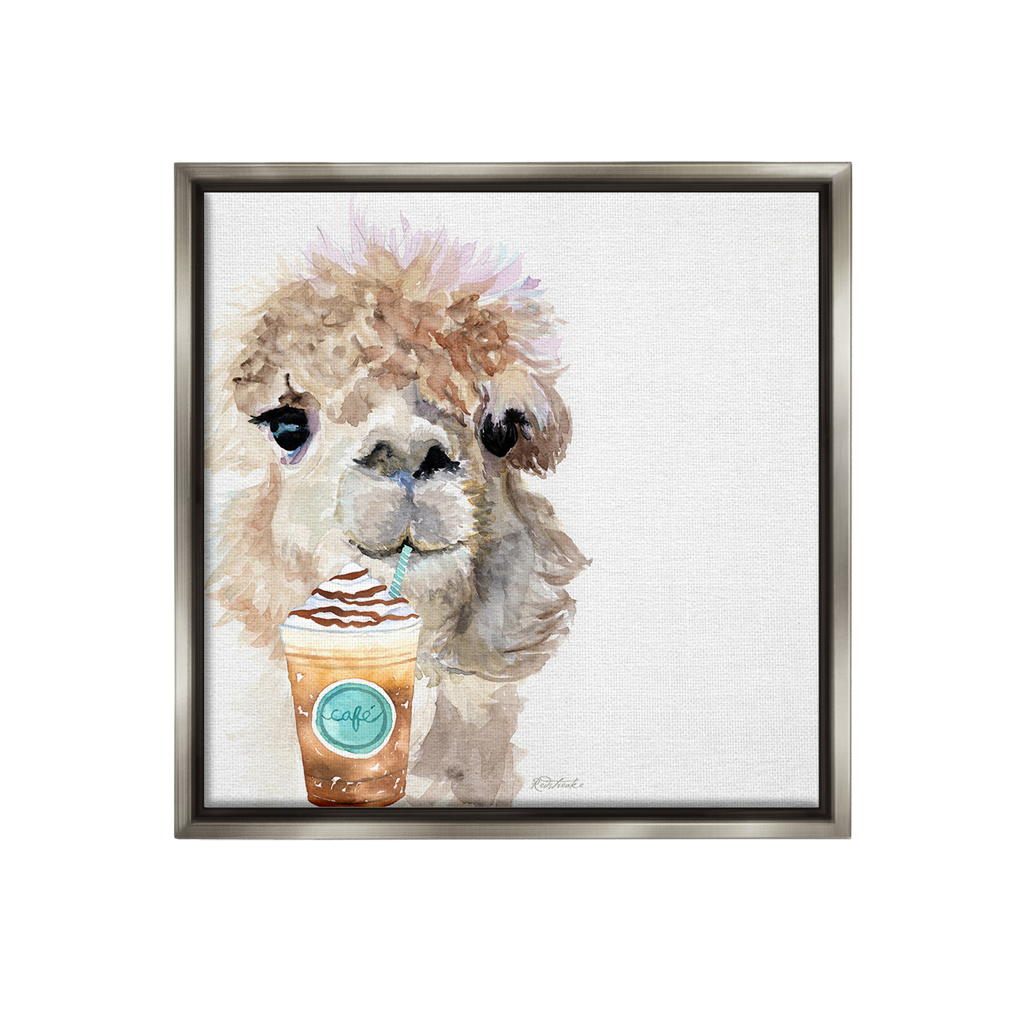 Stupell Industries Alpaca & Coffee Latte Animals & Insects Painting Gray Floater Framed Canvas Art Print Wall Art, 25 x 25