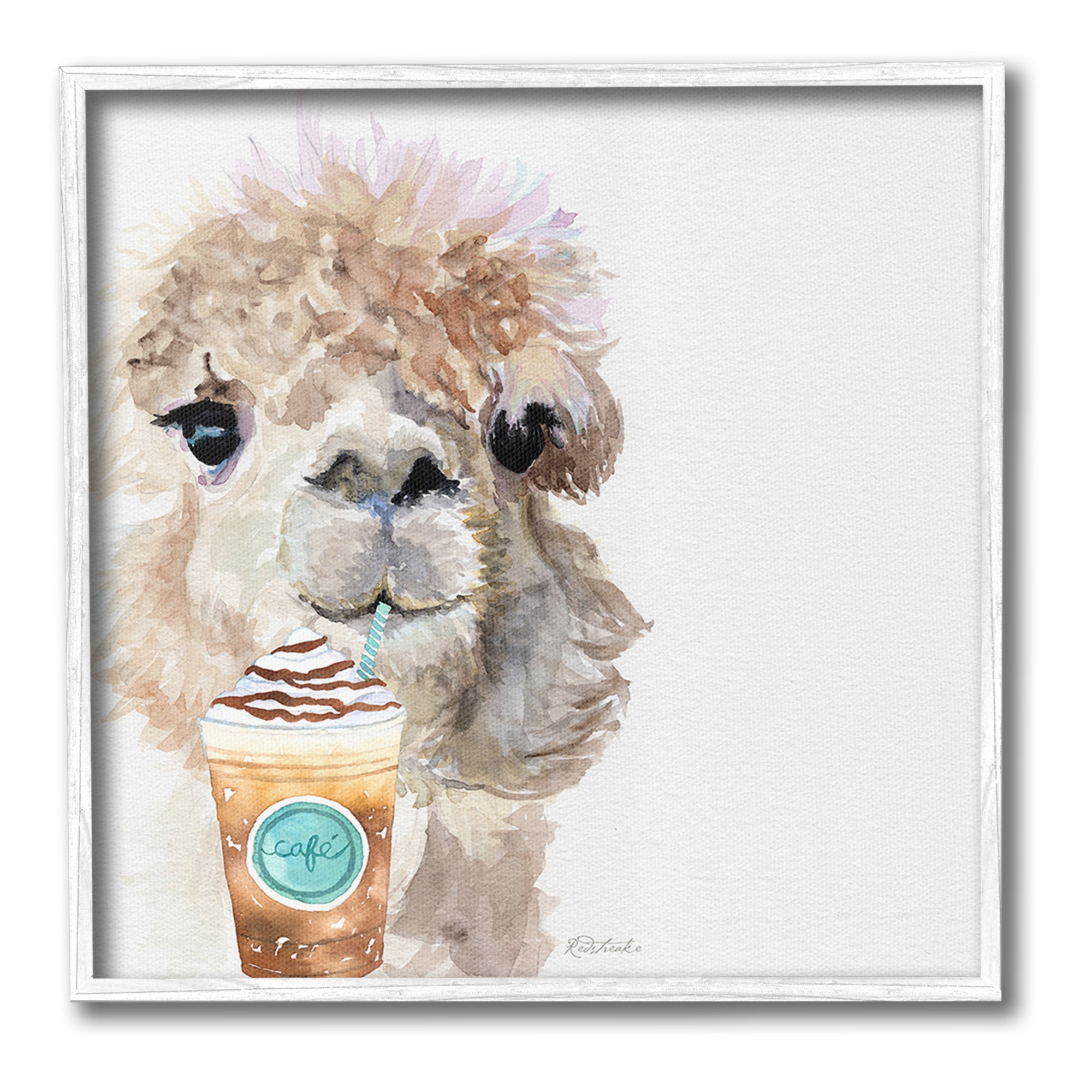Stupell Industries Alpaca & Coffee Latte Animals & Insects Painting White Framed Art Print Wall Art, 17 x 17