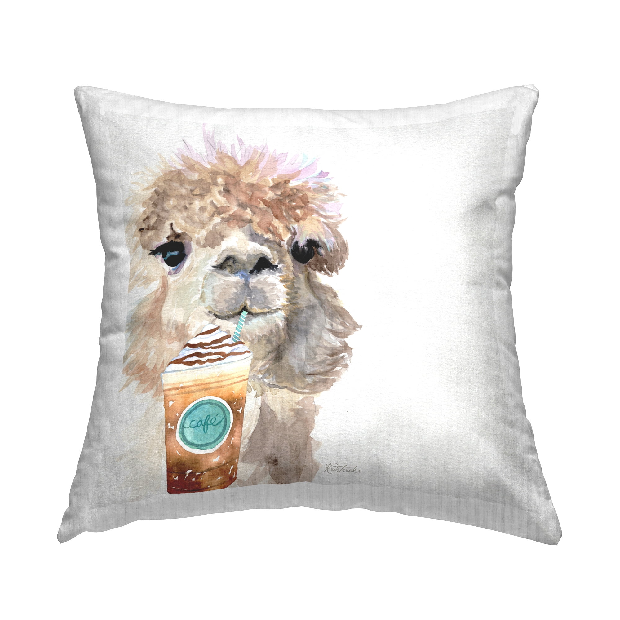 Stupell Industries Alpaca Sipping Latte Decorative Printed Throw Pillow Design by Jennifer Redstreake