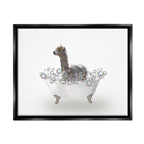 Stupell Industries Alpaca in Bubble Bath Animals & Insects Painting Black Floater Framed Art Print Wall Art, 21 x 17