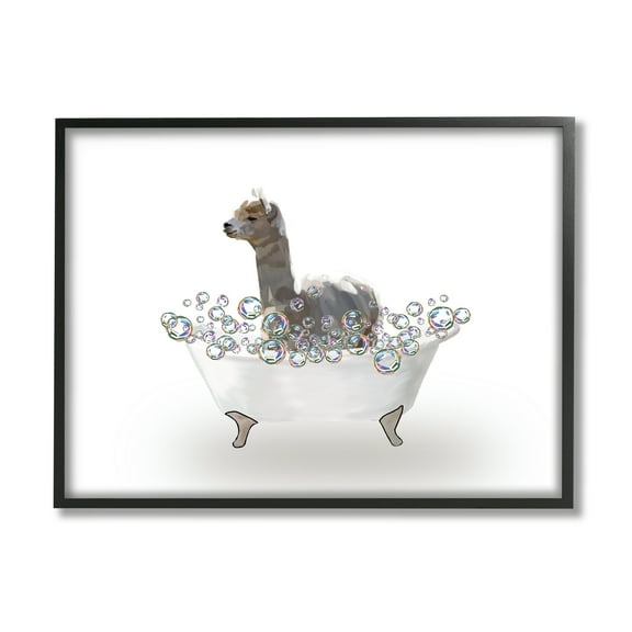 Stupell Industries Alpaca in Bubble Bath Animals & Insects Painting Black Framed Art Print Wall Art, 14 x 11