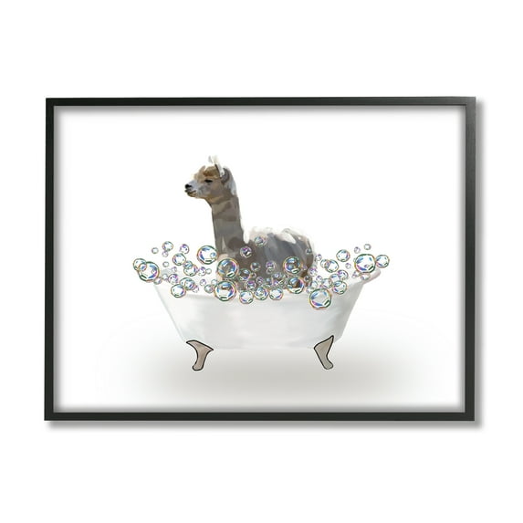 Stupell Industries Alpaca in Bubble Bath Animals & Insects Painting Black Framed Art Print Wall Art, 14 x 11