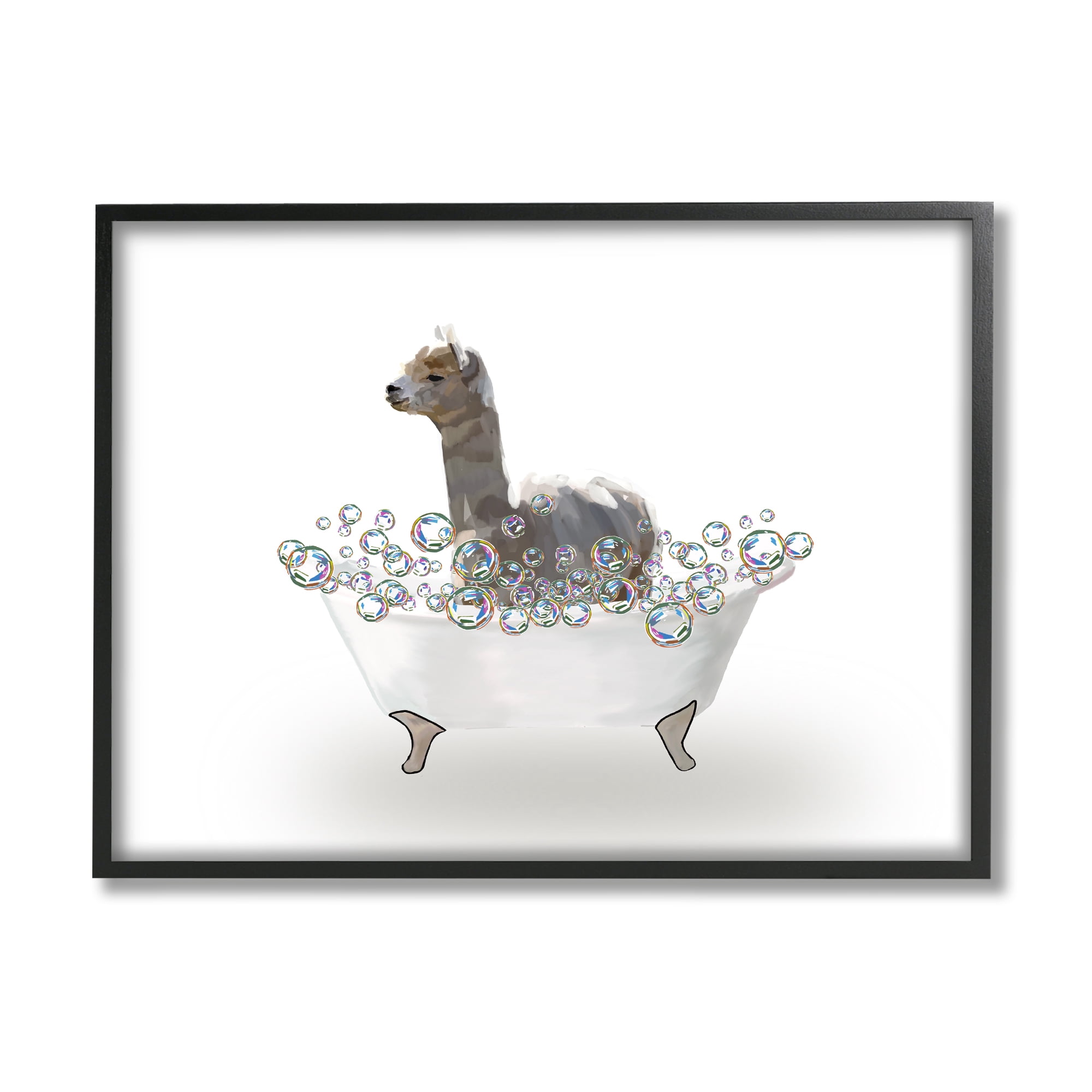 Stupell Industries Alpaca in Bubble Bath Animals & Insects Painting Black Framed Art Print Wall Art, 30 x 24