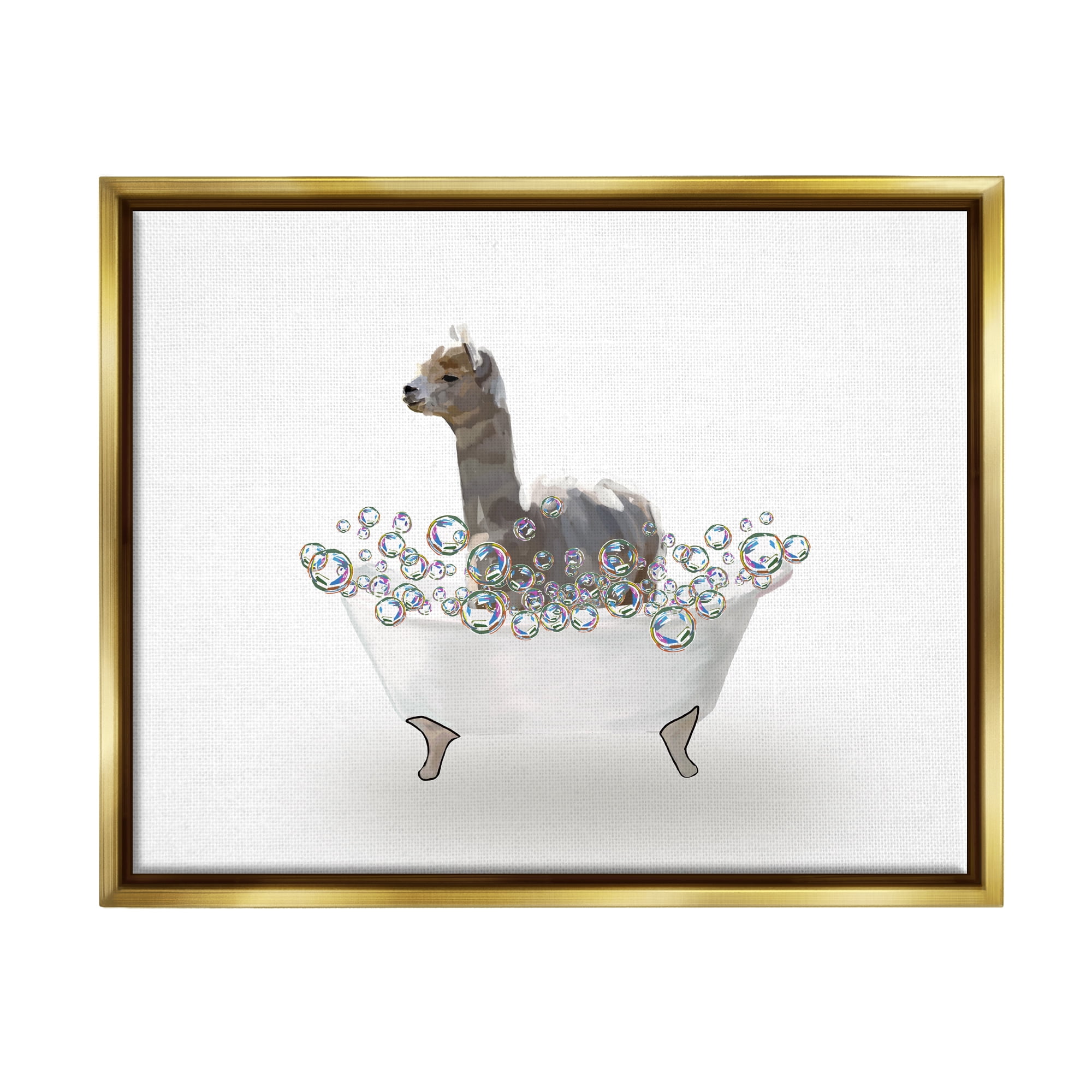 Stupell Industries Alpaca in Bubble Bath Animals & Insects Painting Gold Floater Framed Art Print Wall Art, 31 x 25