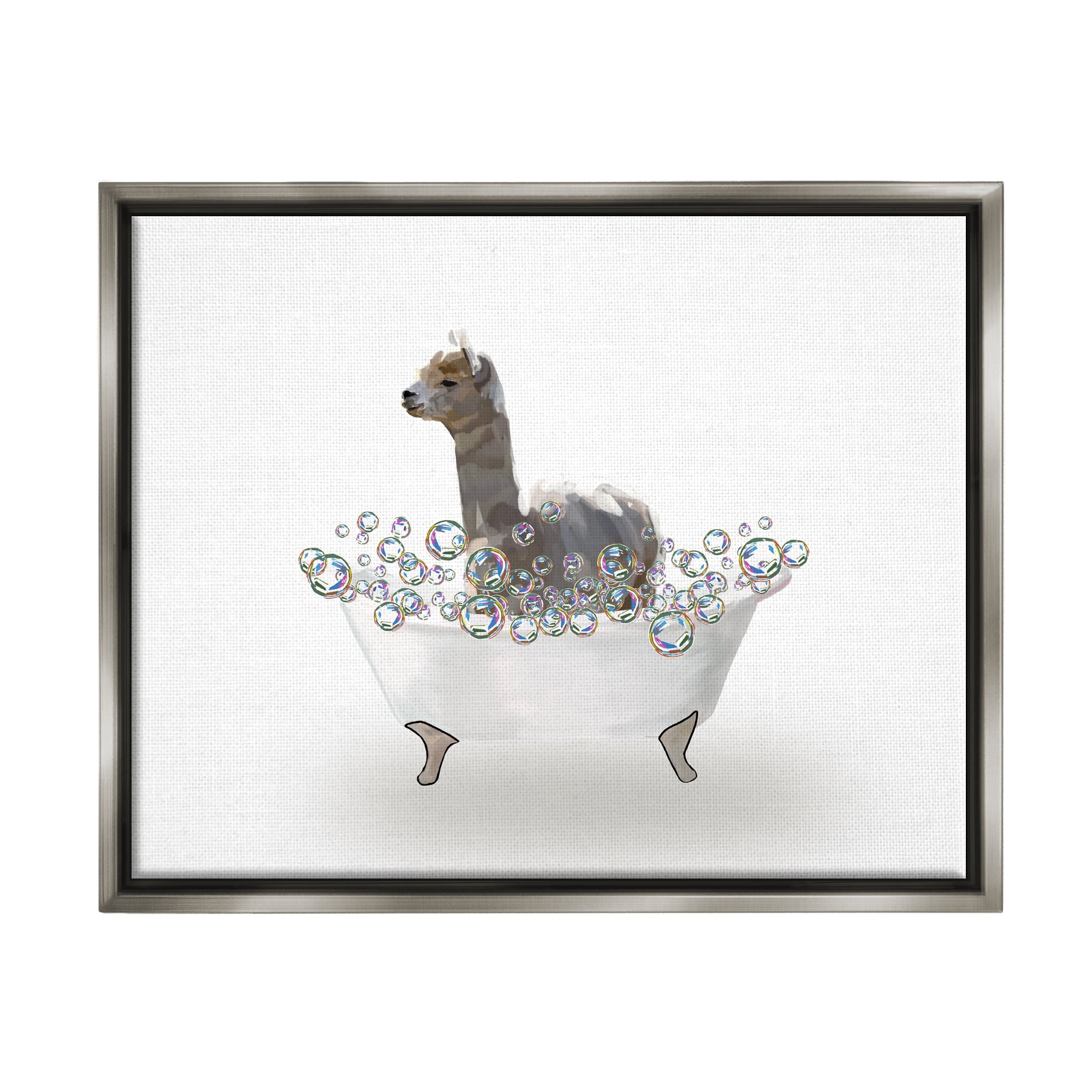 Stupell Industries Alpaca in Bubble Bath Animals & Insects Painting Gray Floater Framed Art Print Wall Art, 31 x 25