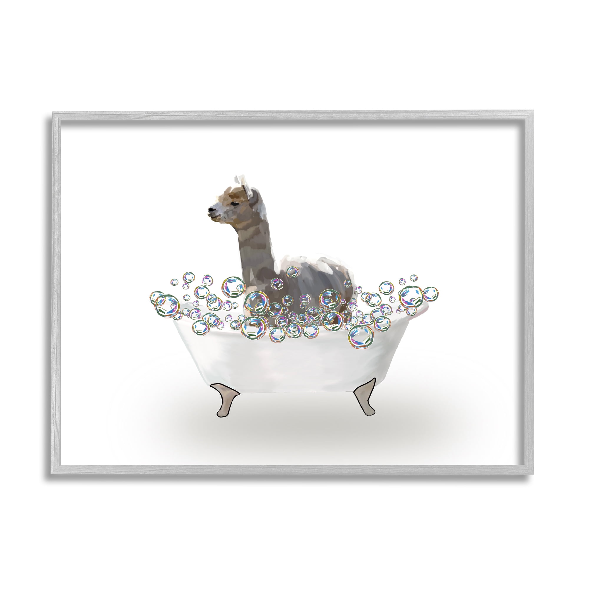 Stupell Industries Alpaca in Bubble Bath Animals & Insects Painting Gray Framed Art Print Wall Art, 14 x 11