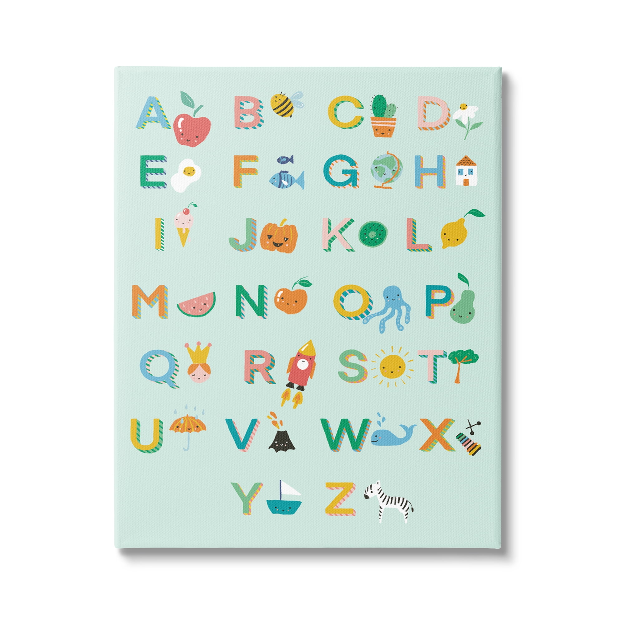 Stupell Industries Alphabet Chart on Mint Green Typography Painting Gallery Wrapped Canvas Art Print Wall Art, 30 x 40