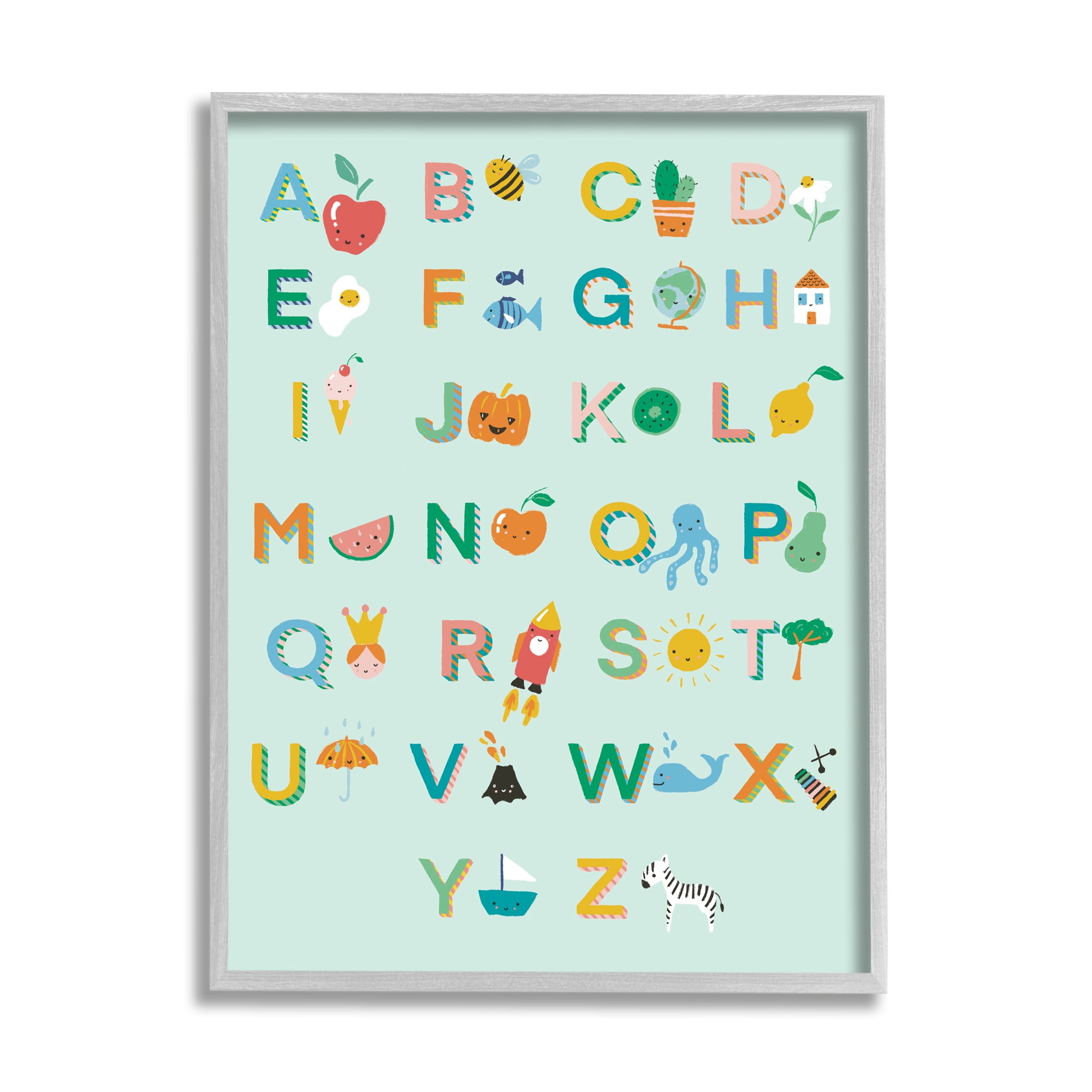 Stupell Industries Alphabet Chart on Mint Green Typography Painting Gray Framed Art Print Wall Art, 16 x 20