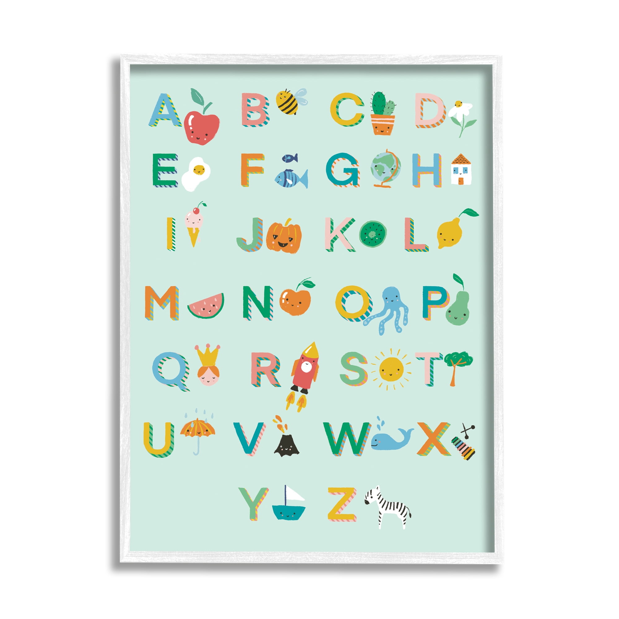 Stupell Industries Alphabet Chart on Mint Green Typography Painting White Framed Art Print Wall Art, 11 x 14