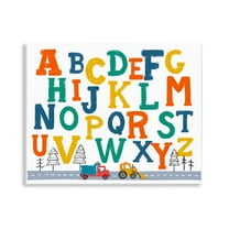 Stupell Industries Alphabet & Construction Trucks Education Painting Unframed Art Print Wall Art, 14 x 11