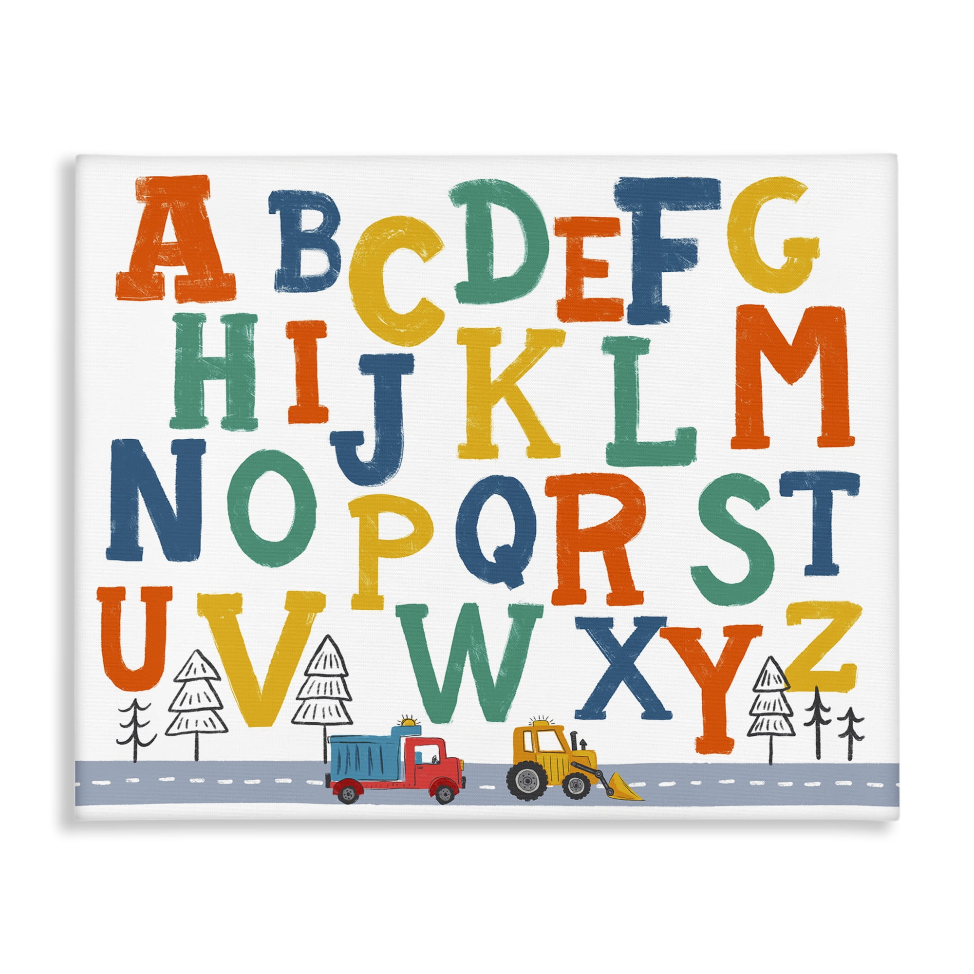 Stupell Industries Alphabet & Construction Trucks Education Painting Wrapped Canvas Art Print Wall Art, 40 x 30