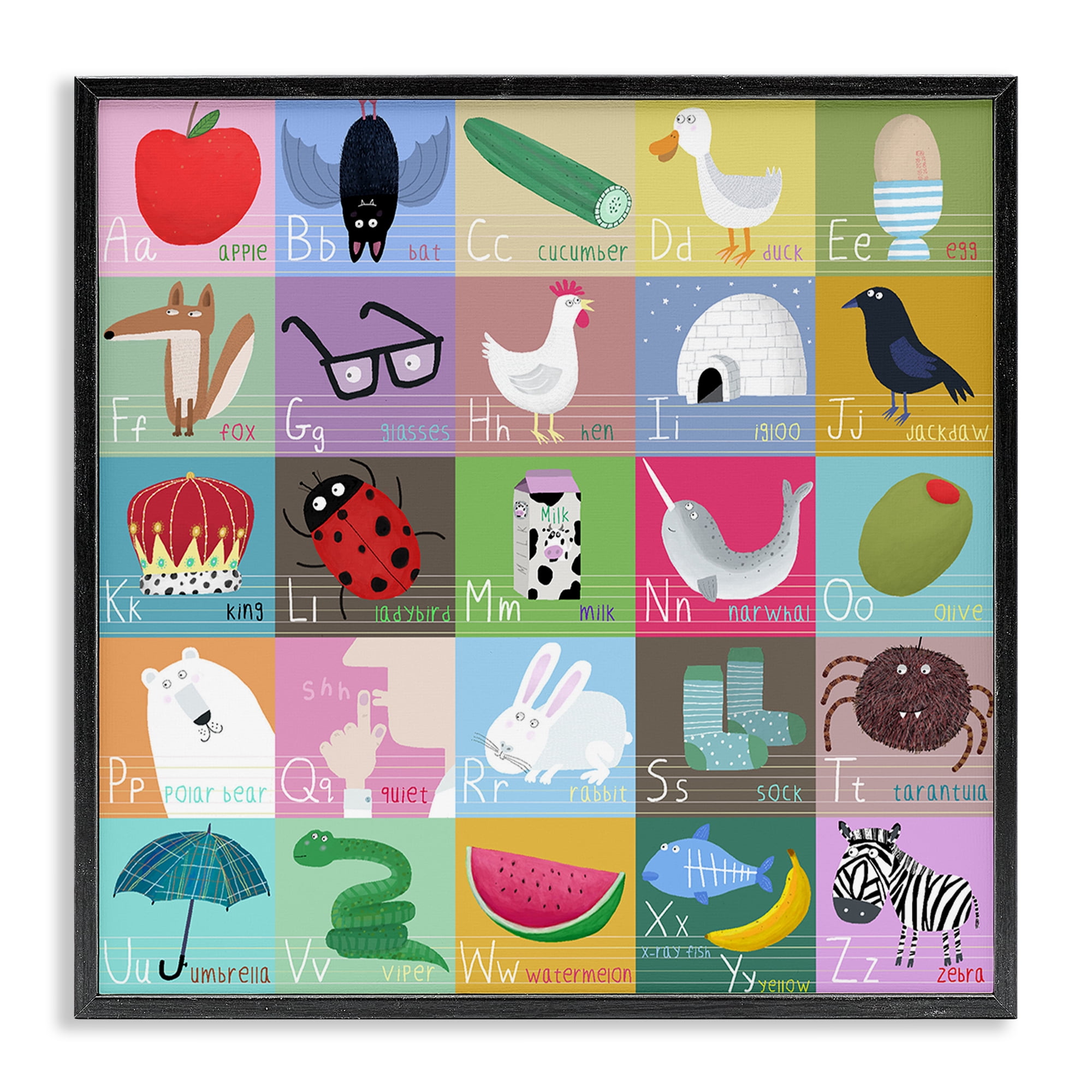 Stupell Industries Alphabet Learning First Words Black Framed Giclee Art, design by Carla Daly