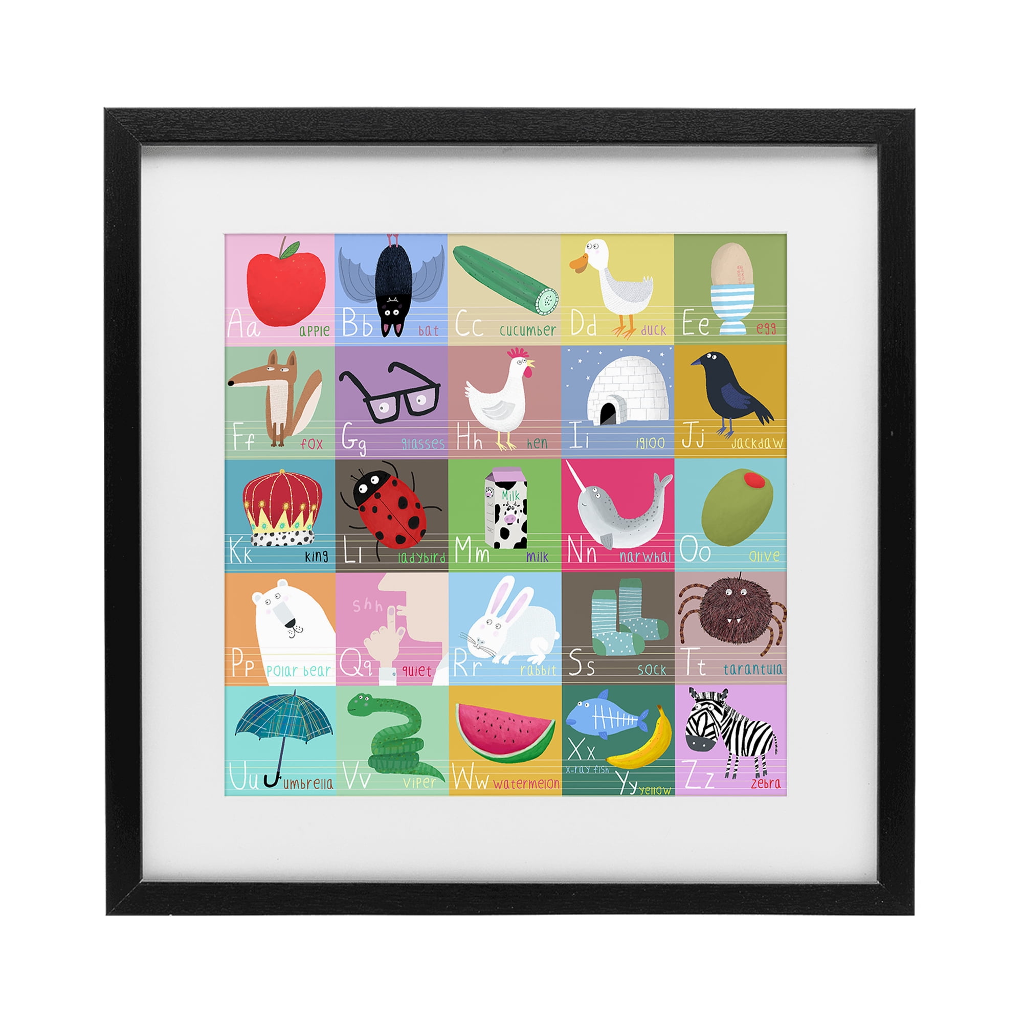Stupell Industries Alphabet Learning First Words Black Framed Print Under Glass, design by Carla Daly