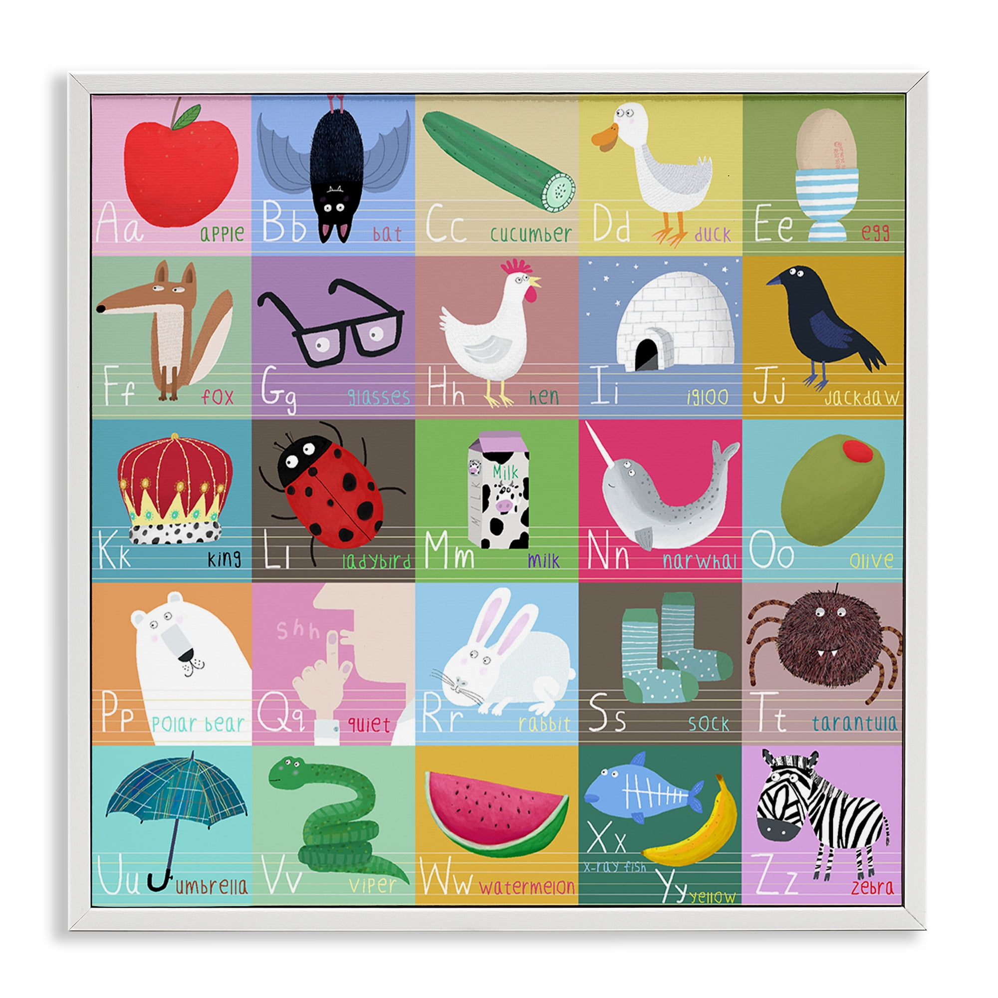 Stupell Industries Alphabet Learning First Words White Framed Giclee Art, design by Carla Daly