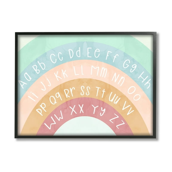 Stupell Industries Alphabet Letters on Rainbow Landscape Painting Black Framed Art Print Wall Art, 14 x 11