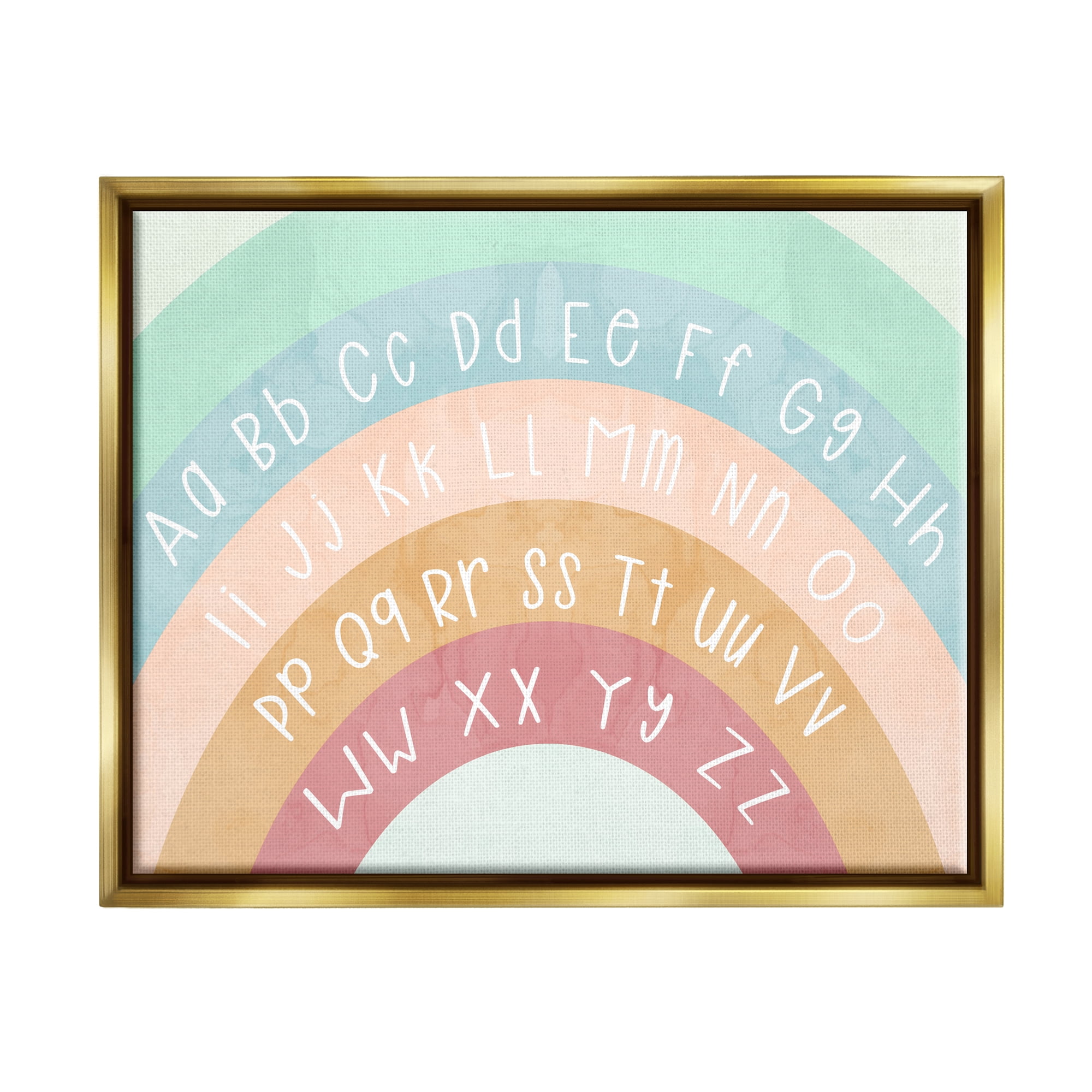Stupell Industries Alphabet Letters on Rainbow Landscape Painting Gold Floater Framed Canvas Art Print Wall Art, 31 x 25