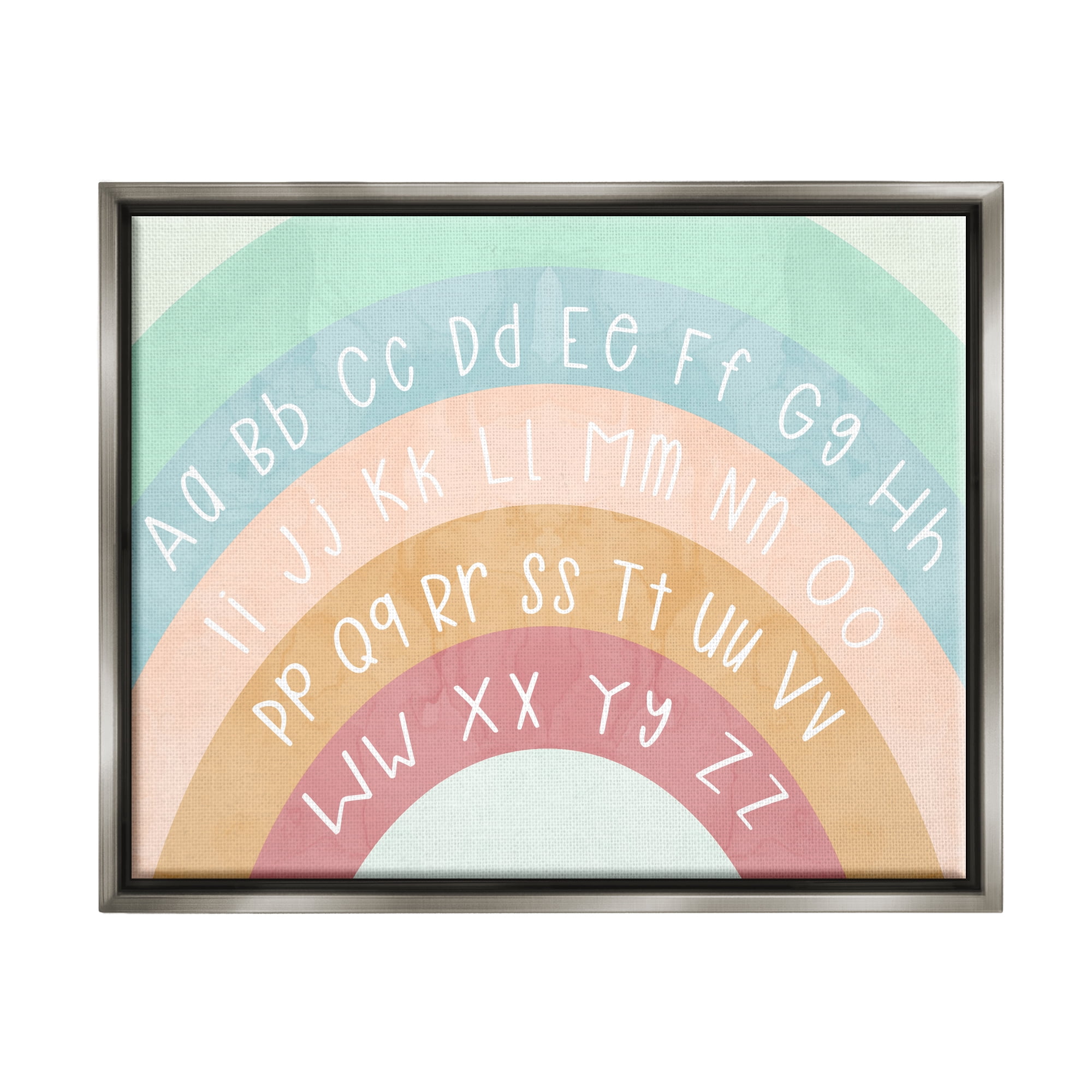 Stupell Industries Alphabet Letters on Rainbow Landscape Painting Gray Floater Framed Canvas Art Print Wall Art, 21 x 17