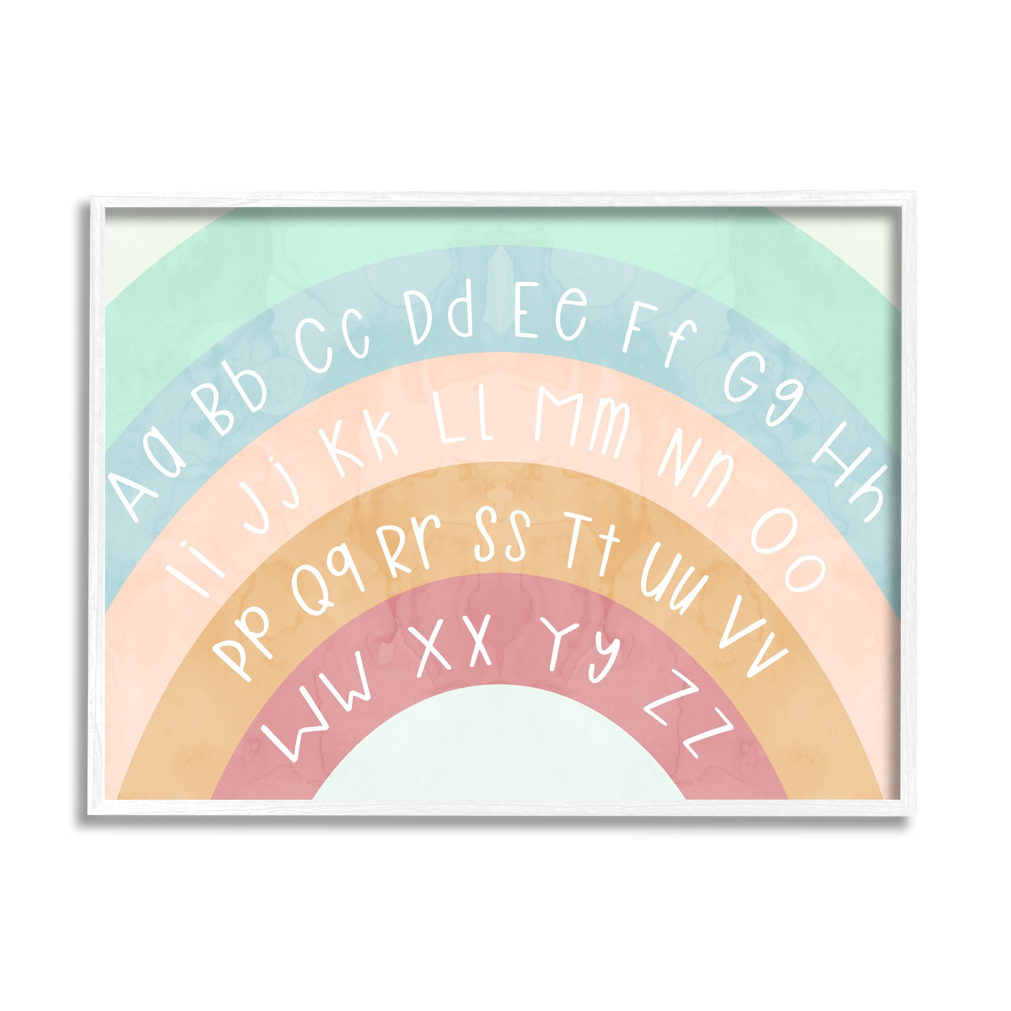 Stupell Industries Alphabet Letters on Rainbow Landscape Painting White Framed Art Print Wall Art, 20 x 16