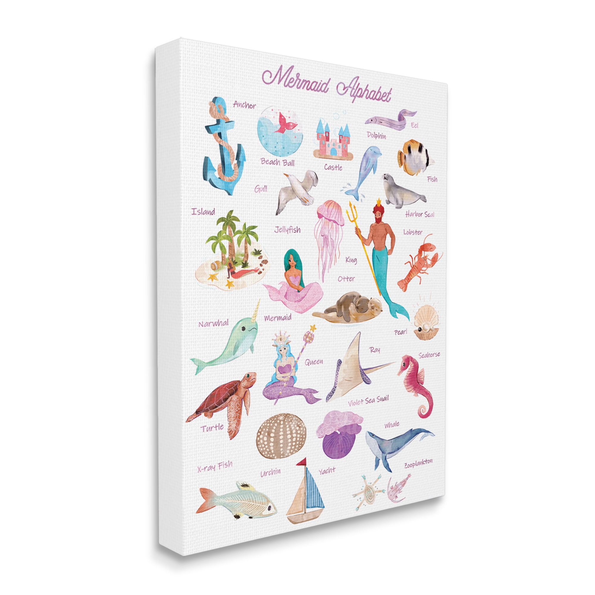 Stupell Industries Alphabet of Mermaids ABC Kid's Nautical Fantasy Novelty Painting Gallery-Wrapped Canvas Print Wall Art, 24 x 30, Design by Ziwei Li