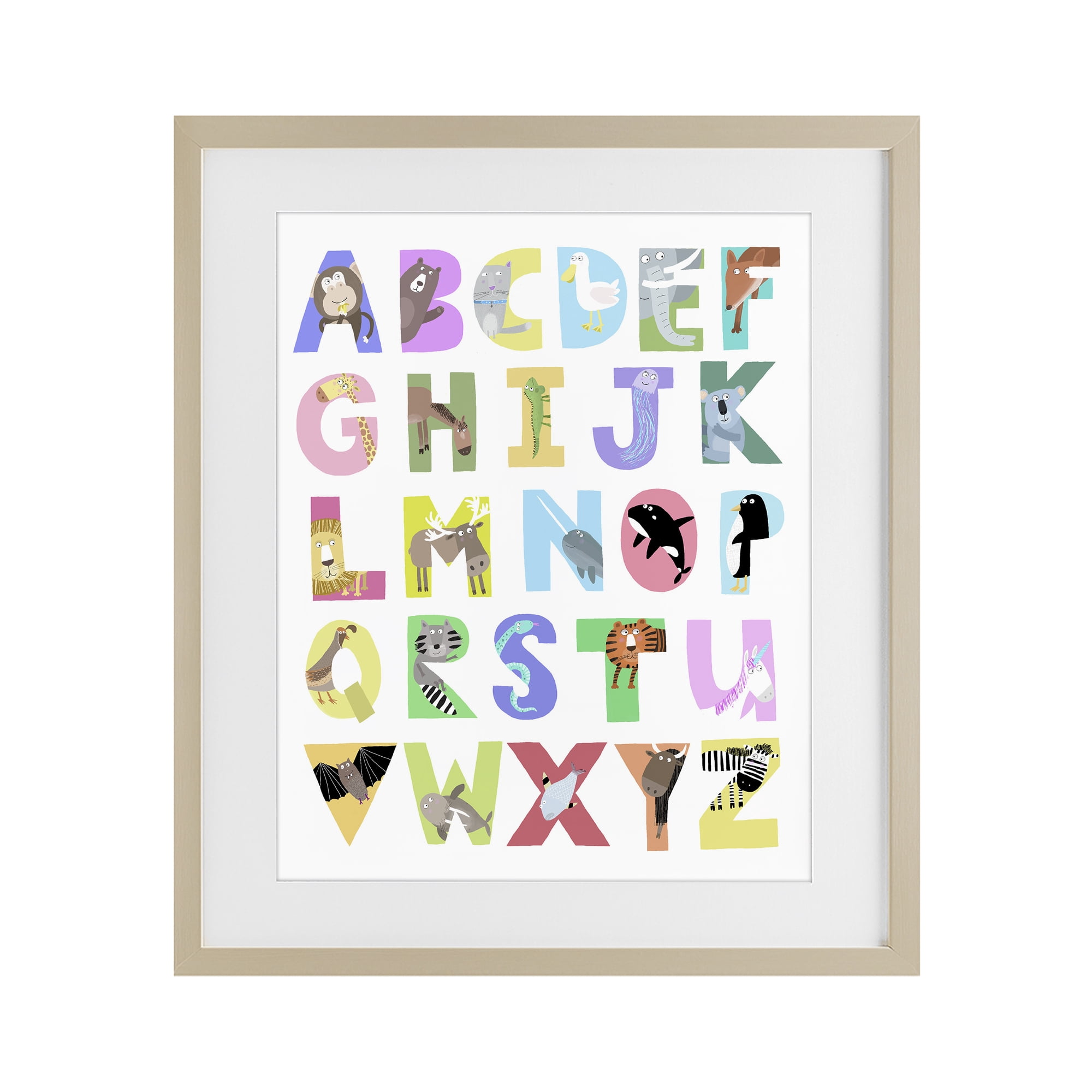 Stupell Industries Alphabet Shapes with Animals Birch Framed Print Under Glass, design by Carla Daly