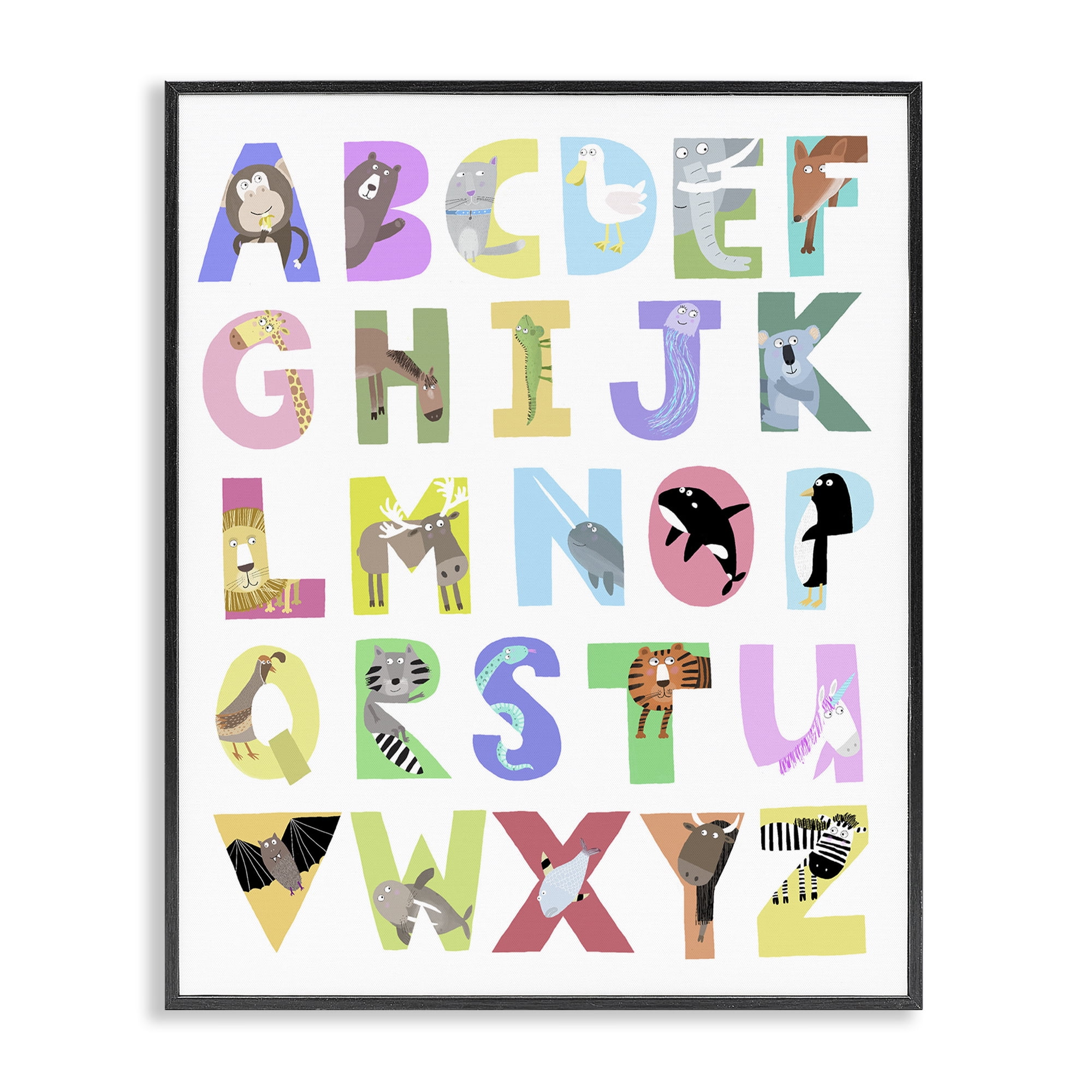 Stupell Industries Alphabet Shapes with Animals Black Framed Giclee Art, design by Carla Daly
