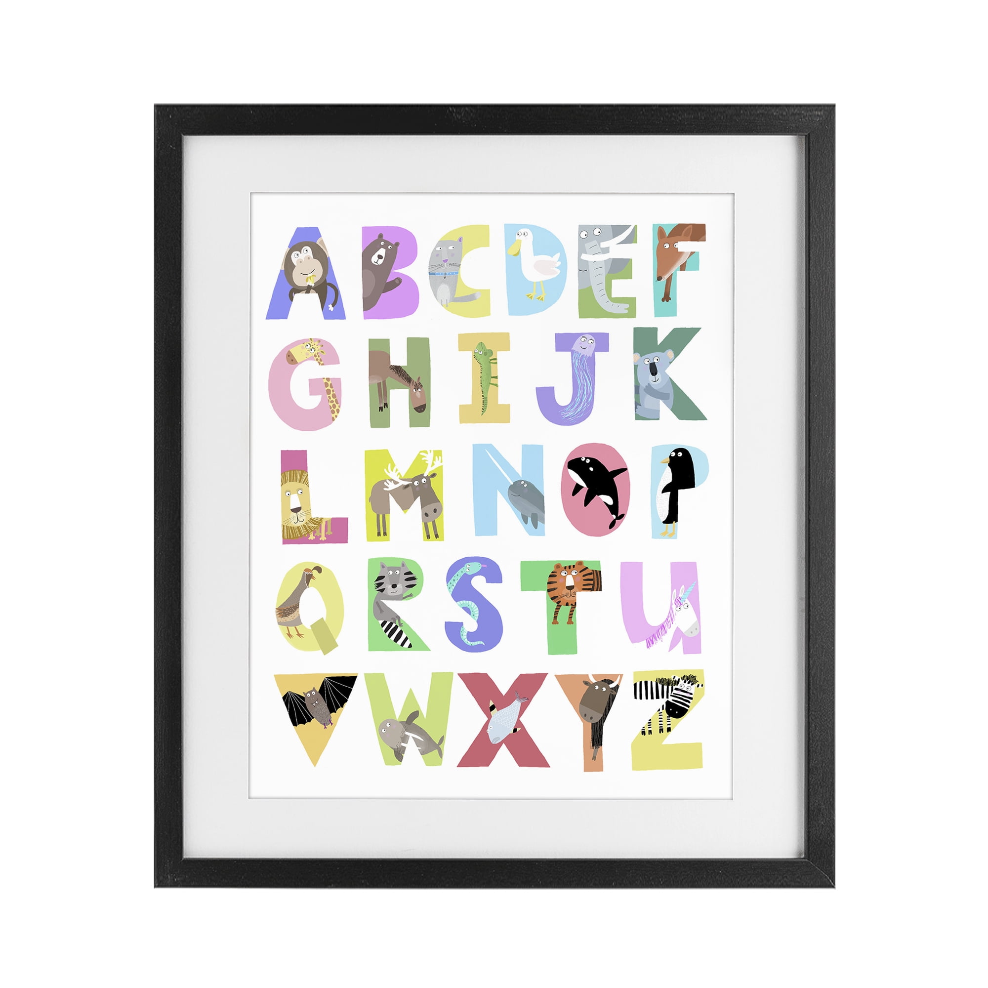 Stupell Industries Alphabet Shapes with Animals Black Framed Print Under Glass, design by Carla Daly
