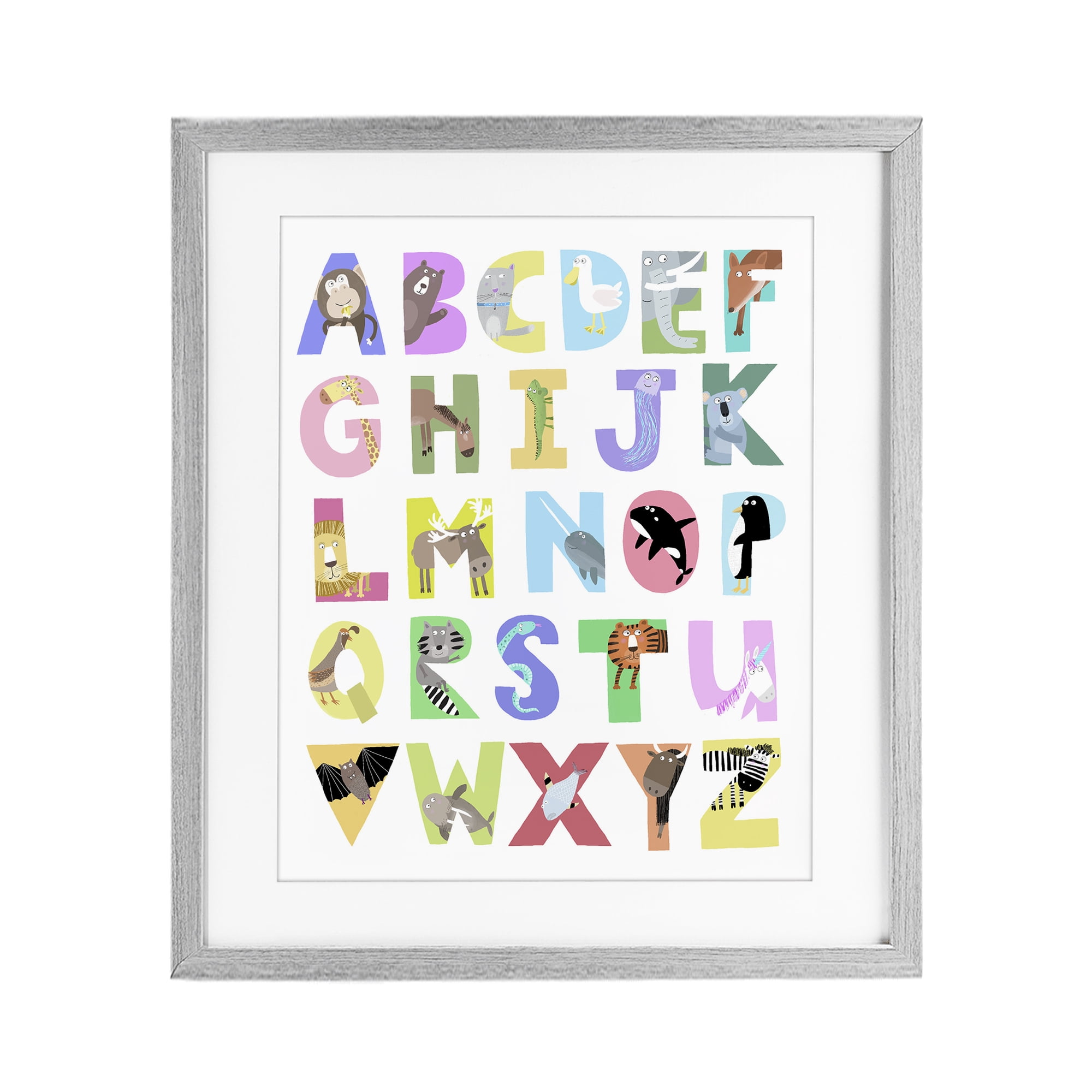Stupell Industries Alphabet Shapes with Animals Gray Framed Print Under Glass, design by Carla Daly