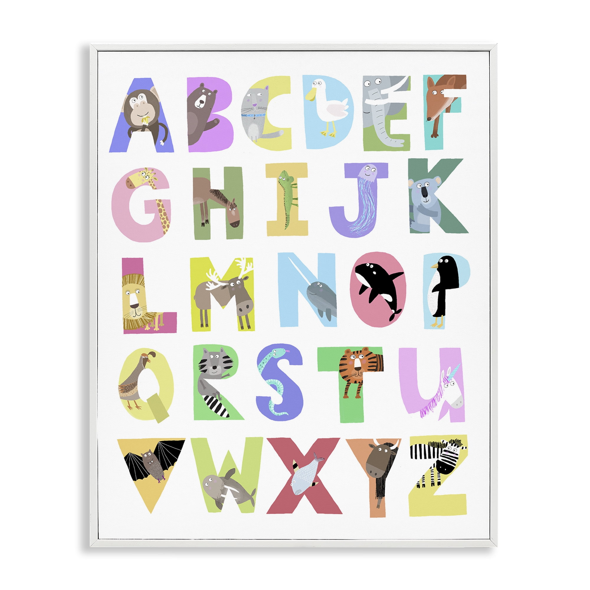 Stupell Industries Alphabet Shapes with Animals White Framed Giclee Art, design by Carla Daly