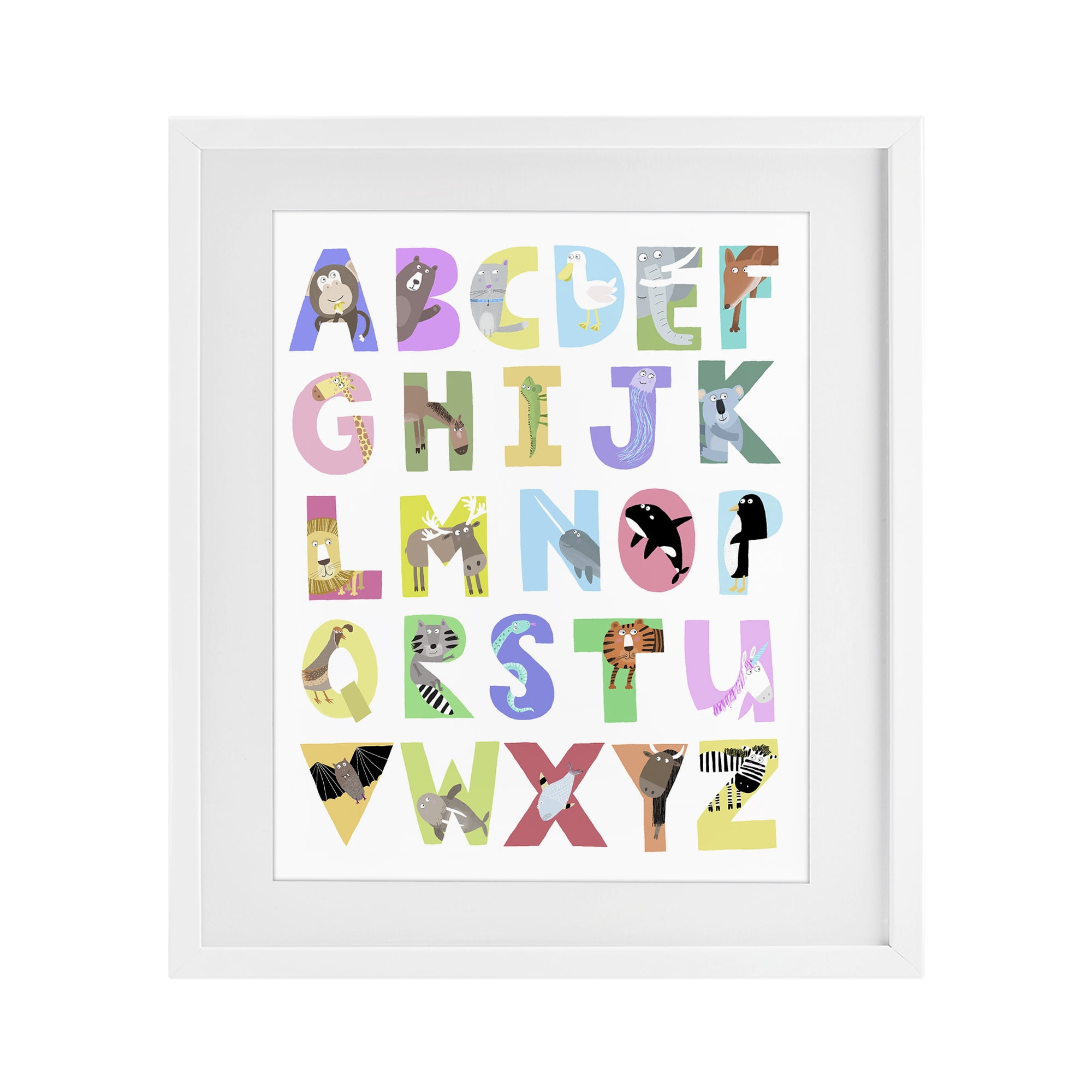 Stupell Industries Alphabet Shapes with Animals White Framed Print Under Glass, design by Carla Daly