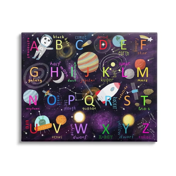 Stupell Industries Alphabet Teaching Outer Space Astronomy Words Letters Canvas Wall Art, 20 x 16, Design by Carla Daly