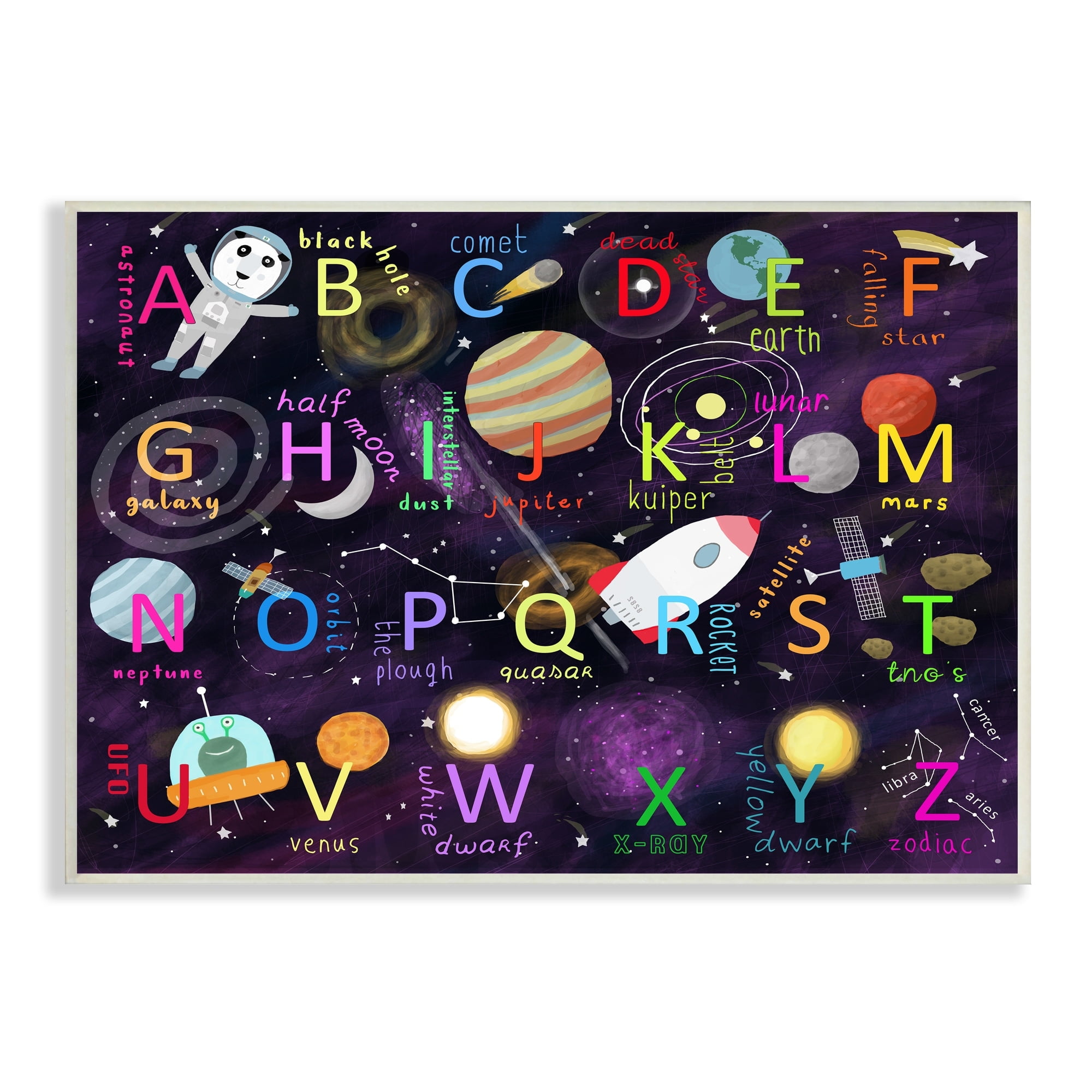 Stupell Industries Alphabet Teaching Outer Space Astronomy Words Letters Wood Wall Art, 15 x 10, Design by Carla Daly