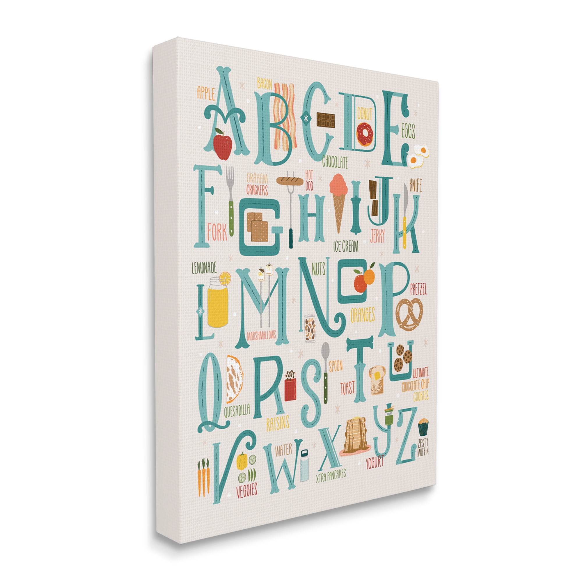 Stupell Industries Alphabet of Foods Vintage Kitchen Letter Chart Food & Beverage Painting Gallery Wrapped Canvas Art Print Wall Art, 30 x 40