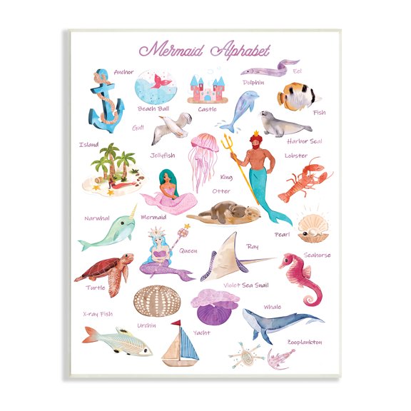 Stupell Industries Alphabet of Mermaids ABC Kid's Nautical Fantasy, 13 x 19, Designed by Ziwei Li