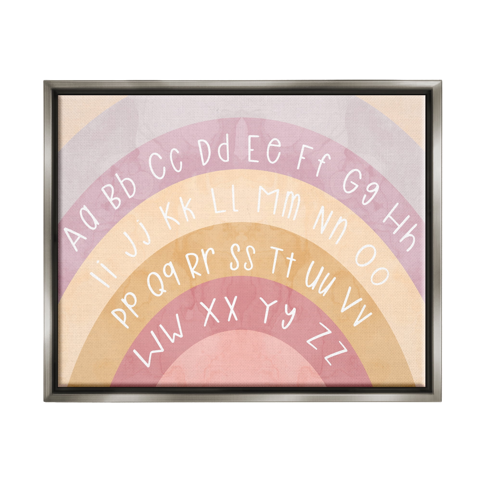 Stupell Industries Alphabet on Muted Arches Landscape Painting Gray Floater Framed Canvas Art Print Wall Art, 21 x 17