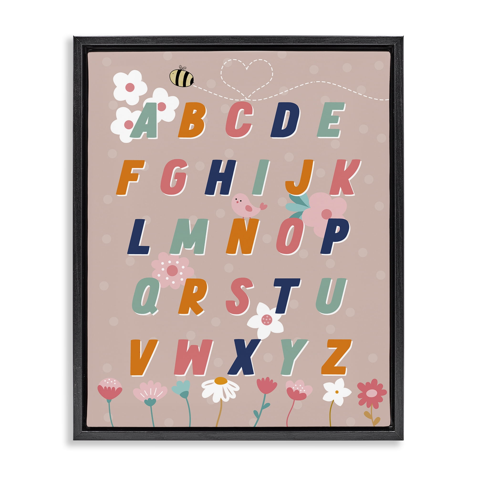 Stupell Industries Alphabet with Florals Botanical & Floral Painting Black Floater Framed Art Print Wall Art, 25 x 31