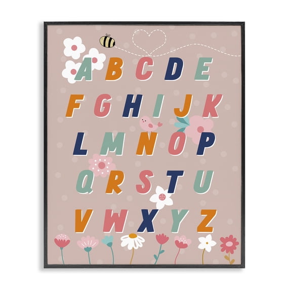 Stupell Industries Eclectic Alphabet with Florals Black Framed Giclee Art, 11 x 14, by Daniela Santiago