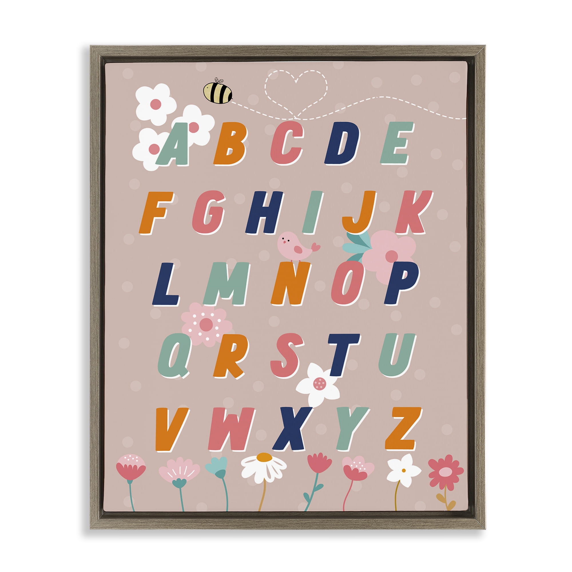 Stupell Industries Alphabet with Florals Botanical & Floral Painting Brown Floater Framed Art Print Wall Art, 25 x 31