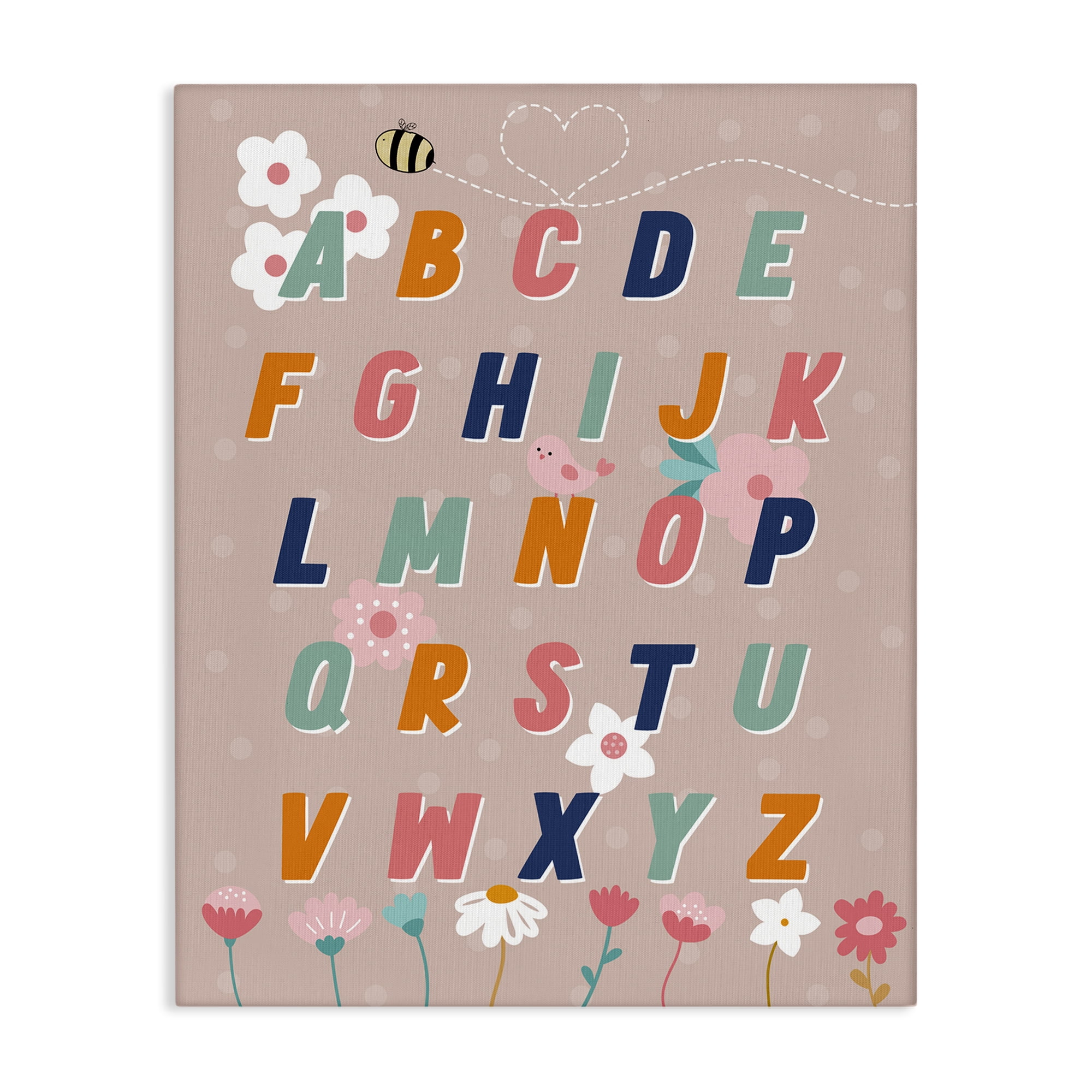 Stupell Industries Alphabet with Florals Botanical & Floral Painting Gallery Wrapped Canvas Art Print Wall Art, 16 x 20