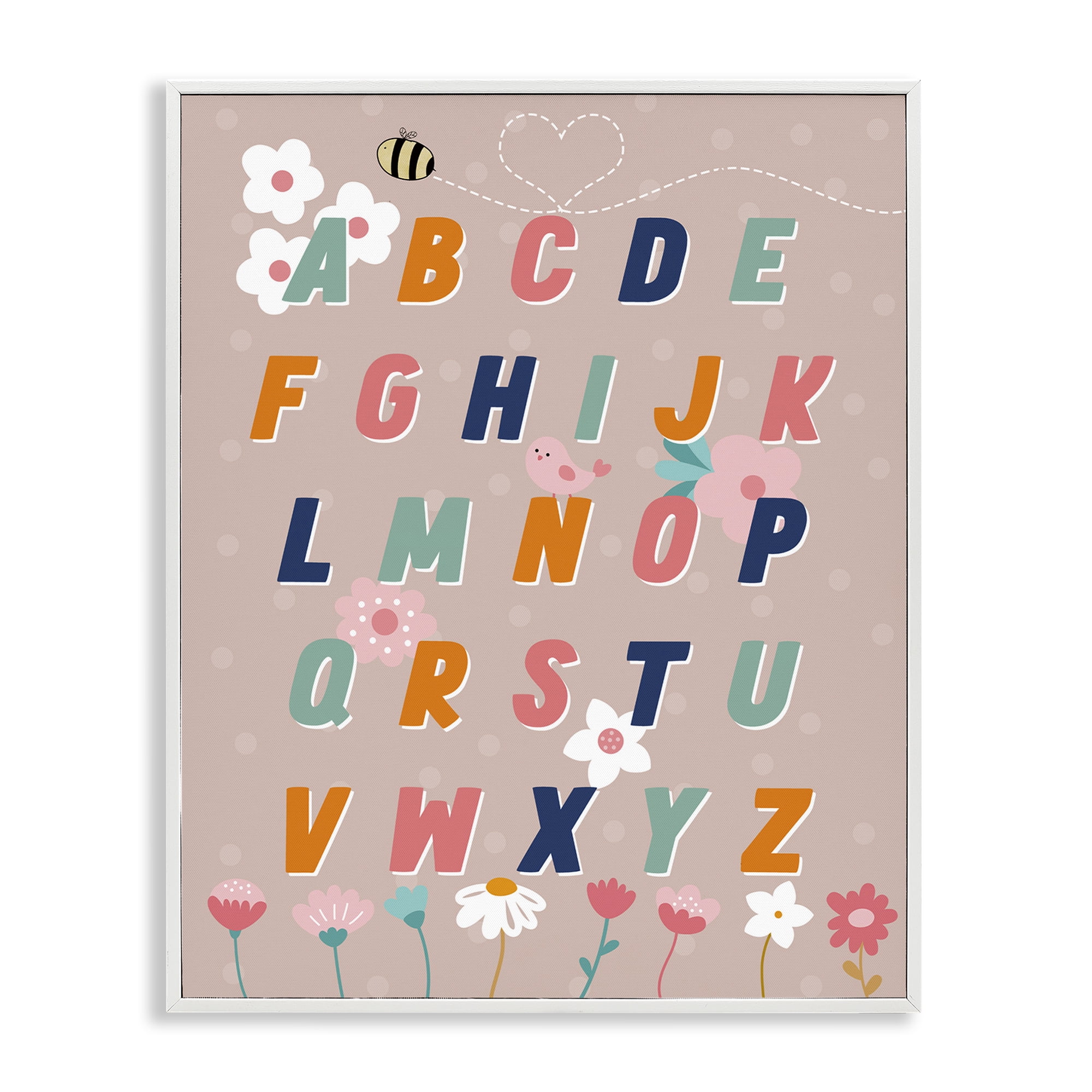 Stupell Industries Alphabet with Florals Botanical & Floral Painting White Framed Art Print Wall Art, 24 x 30