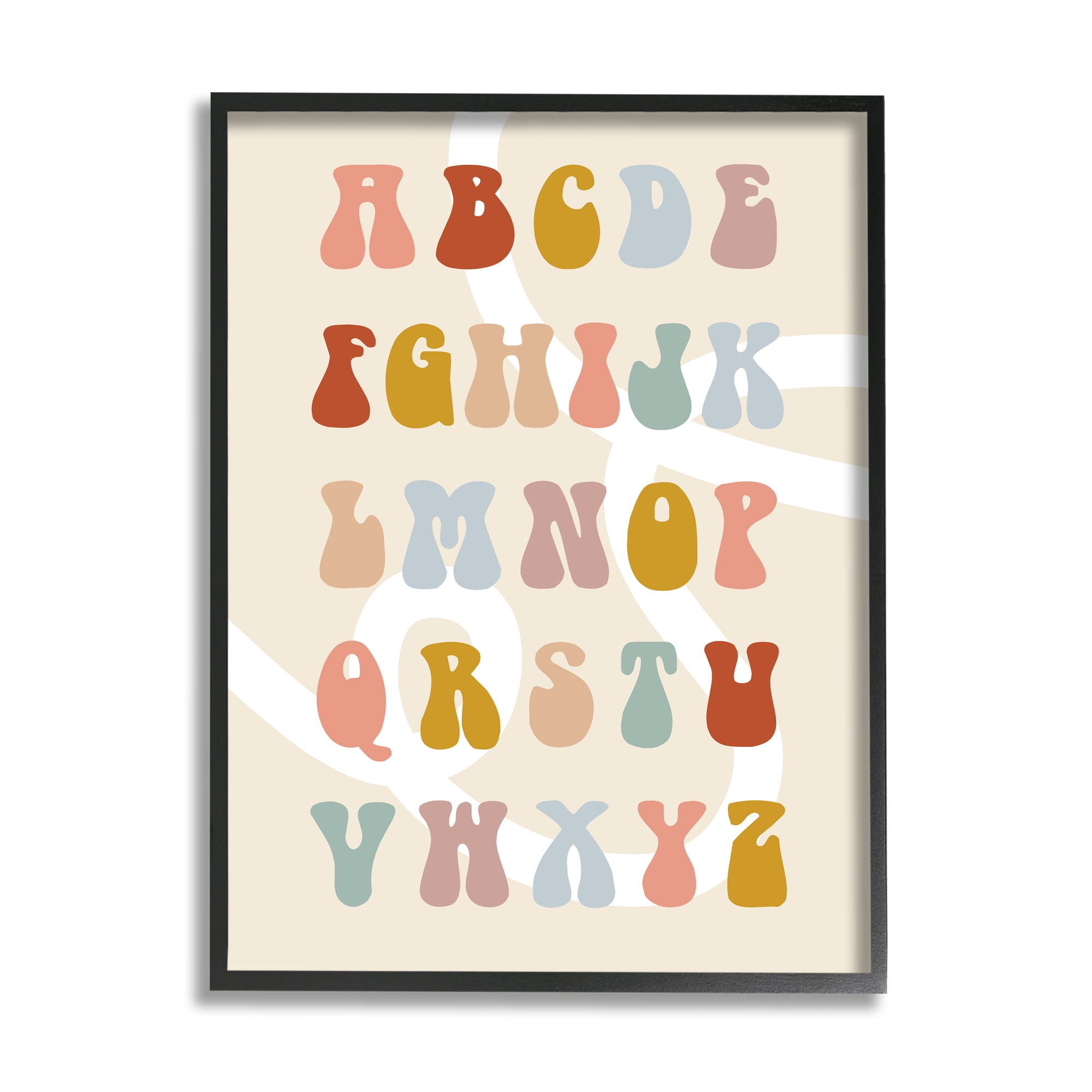Stupell Industries Alphabet with White Spiral Typography Painting Black Framed Art Print Wall Art, 24 x 30