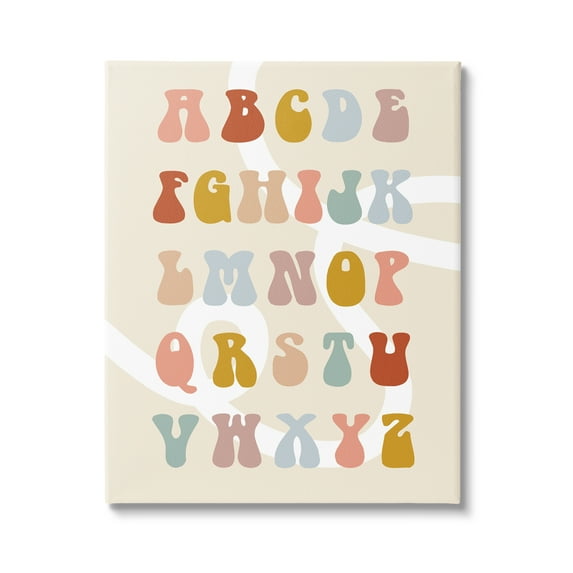 Stupell Industries Alphabet with White Spiral Typography Painting Gallery Wrapped Canvas Art Print Wall Art, 36 x 48