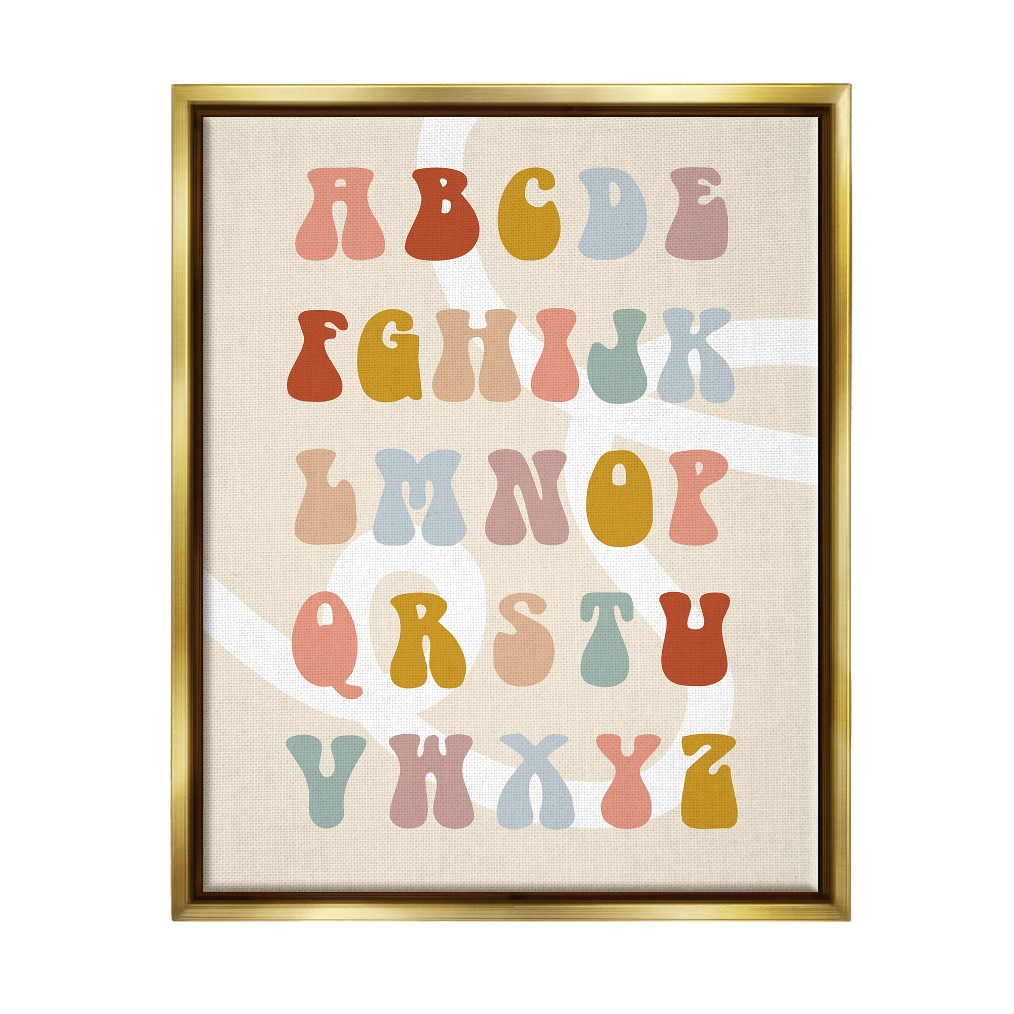 Stupell Industries Alphabet with White Spiral Typography Painting Gold Floater Framed Canvas Art Print Wall Art, 17 x 21