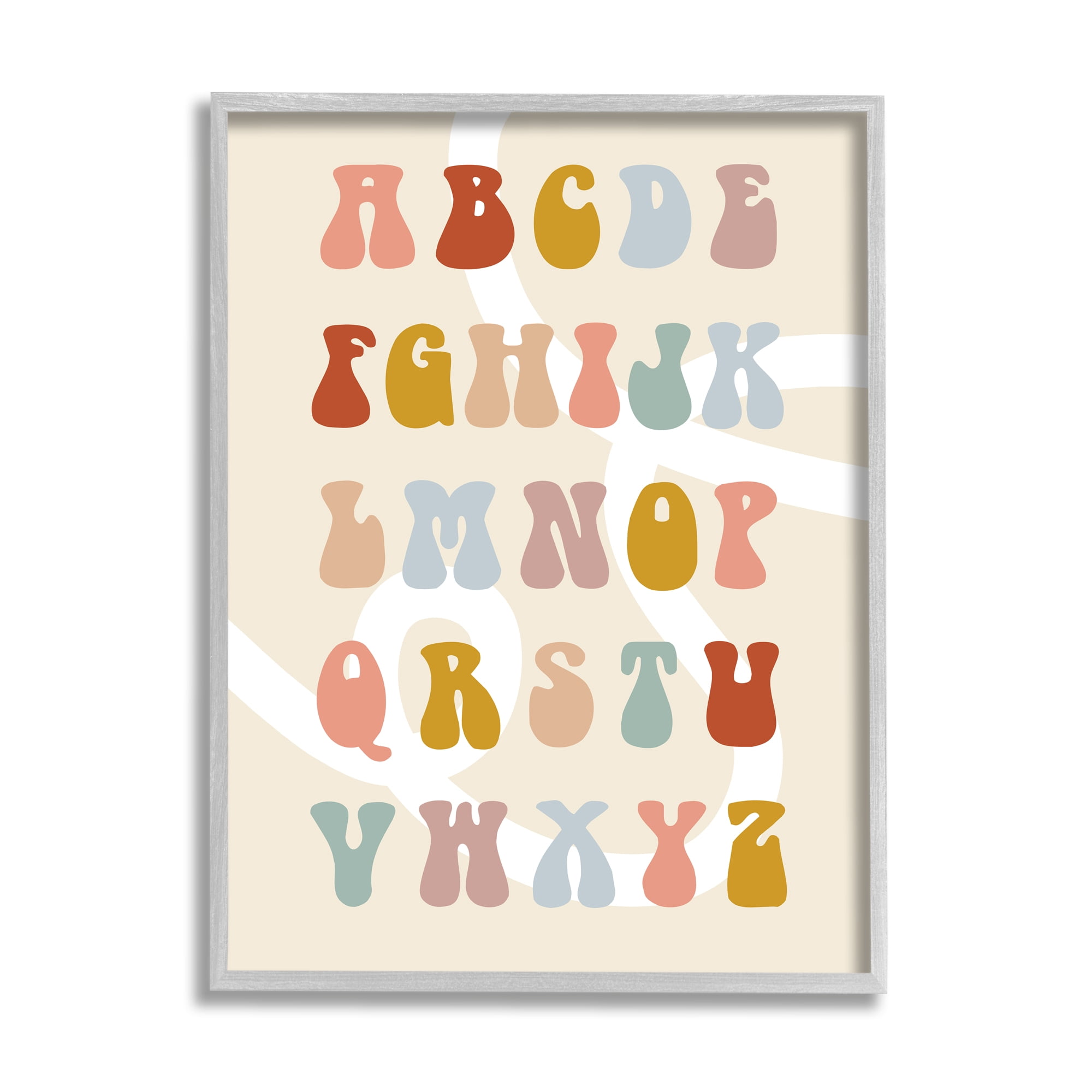 Stupell Industries Alphabet with White Spiral Typography Painting Gray Framed Art Print Wall Art, 11 x 14