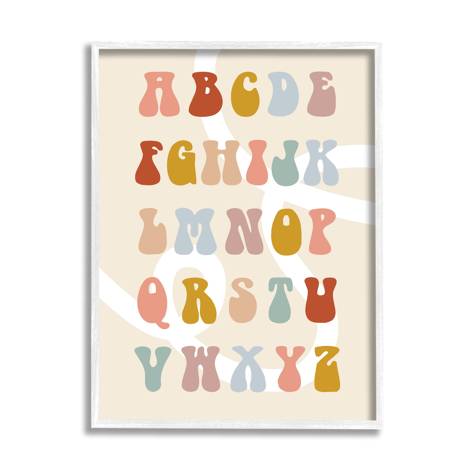 Stupell Industries Alphabet with White Spiral Typography Painting White Framed Art Print Wall Art, 24 x 30