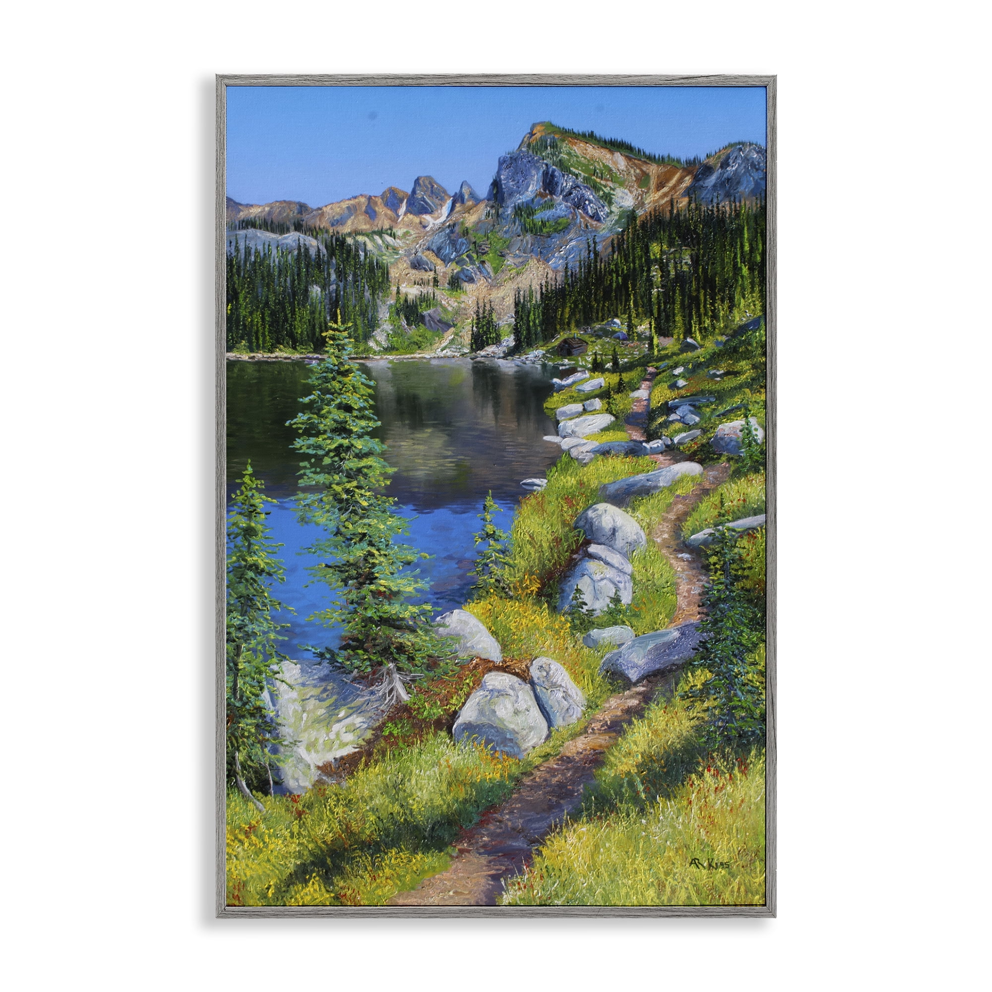 Stupell Industries Alpine Lake Landscape Landscape & Nature Painting Gray Framed Art Print Wall Art, 20 x 30